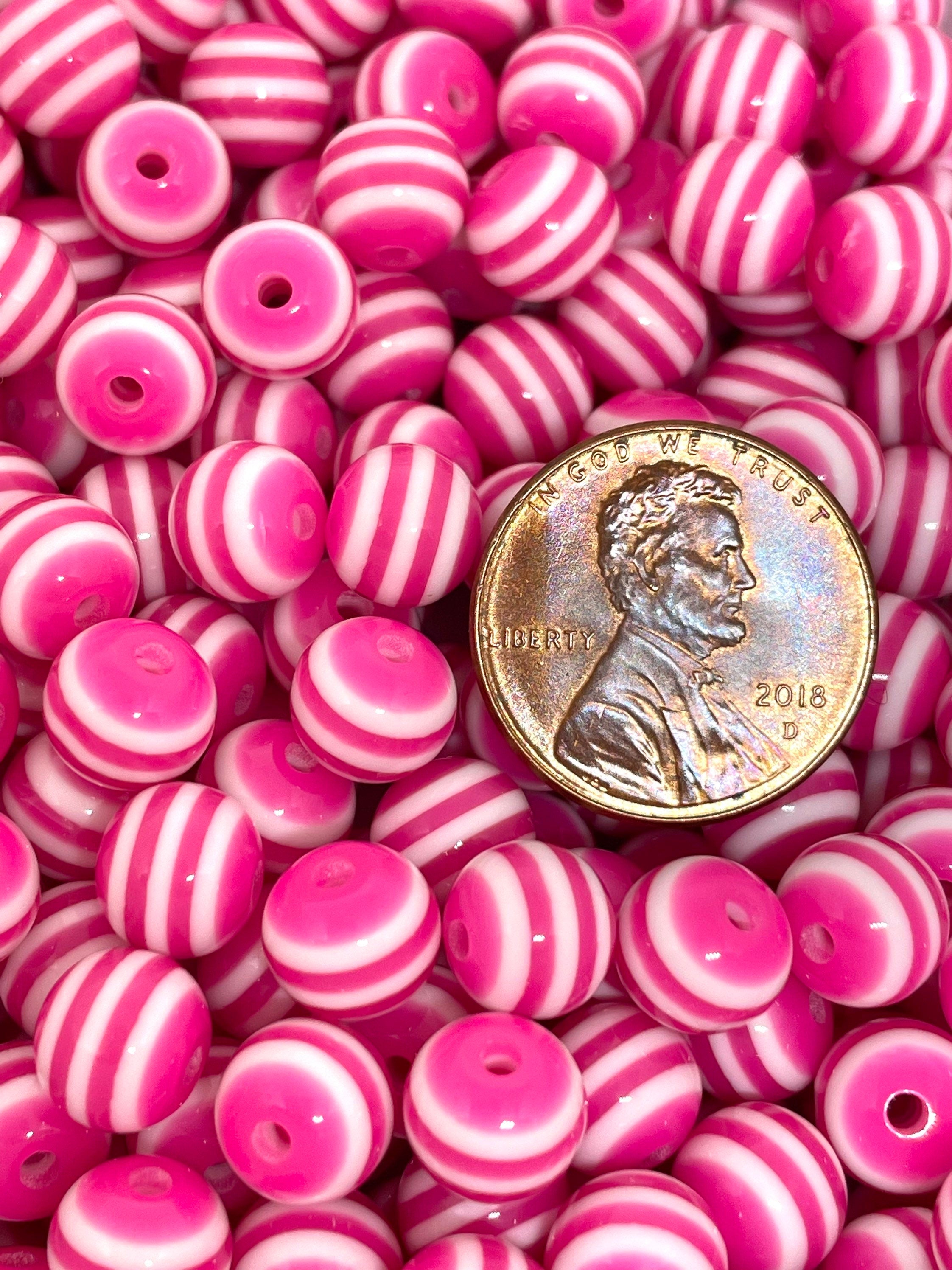 8mm Magenta Striped Beads
