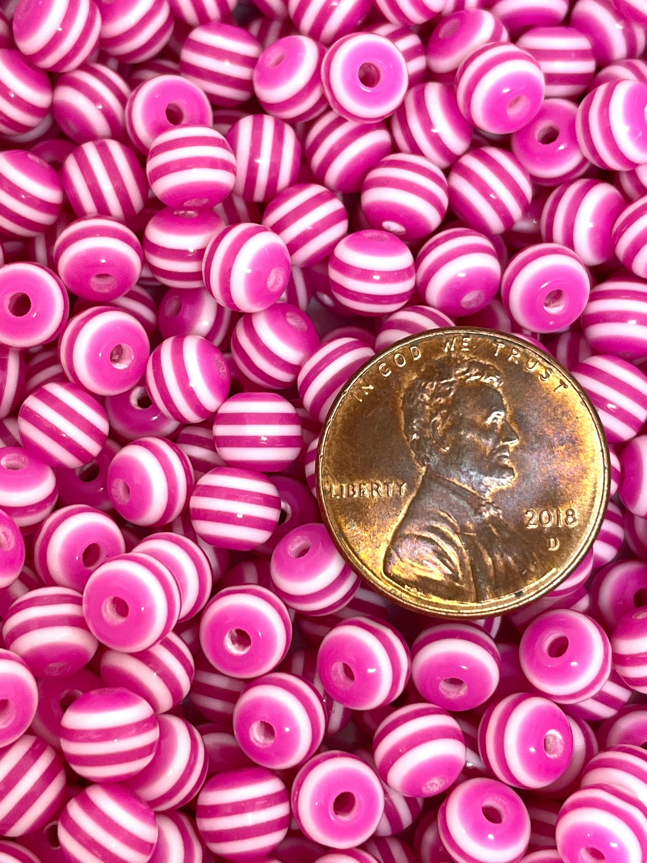 6mm Dark Pink Striped Beads