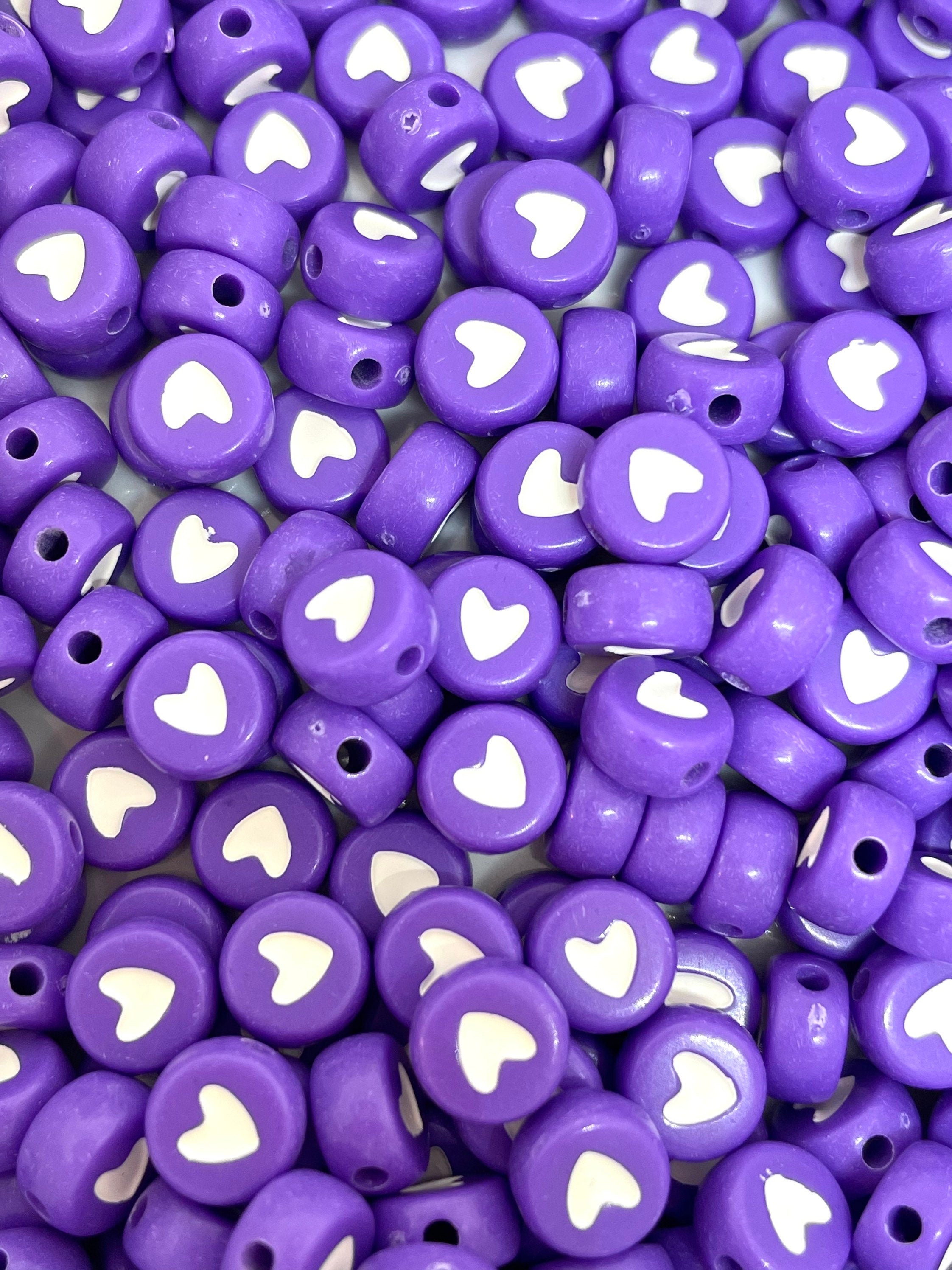 Purple Spacer Beads for Alphabet Jewelry, Letter Beads, Purple Heart Charm for Jewelry Making, Bracelet Beads, Anklet Beads