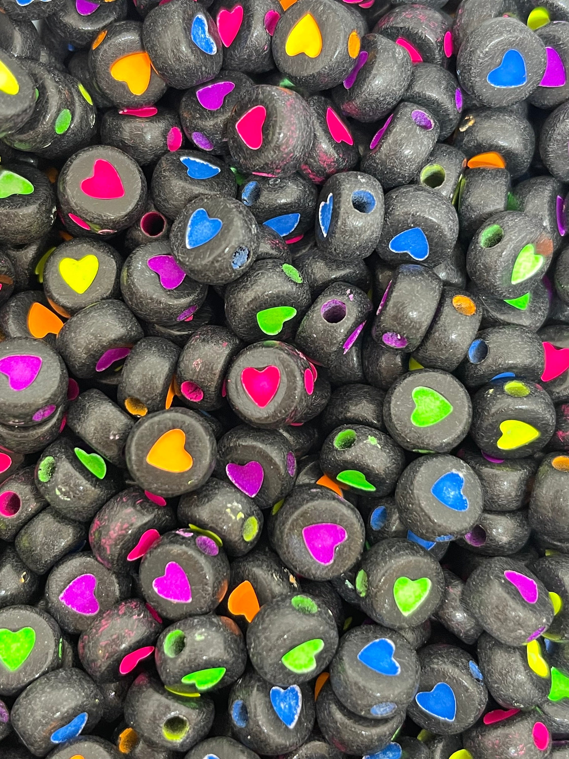 Neon Spacer Beads, Neon Heart Beads, Black Spacer Beads, Gothic Beads, Goth Beads, Lolita Charms for Jewelry Making