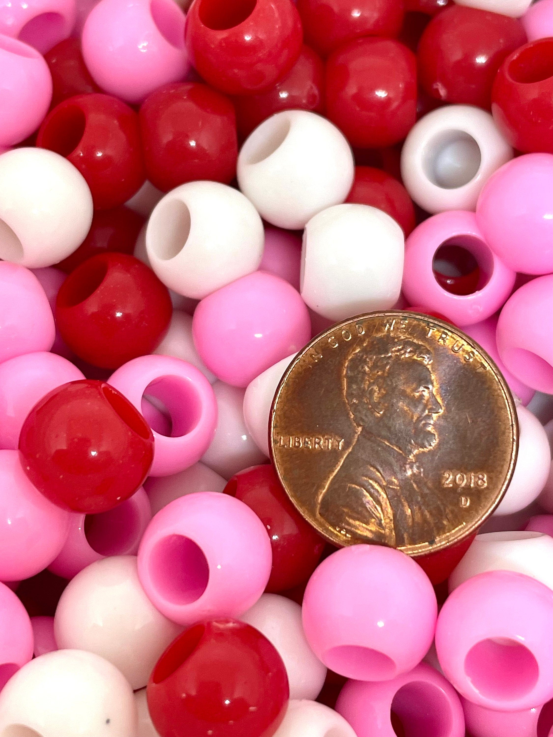 Valentine's Day Bead Set for Jewelry Making, Hair Beads, Braid Beads, Large Pony Beads, Big Hole Beads, Barrel Beads