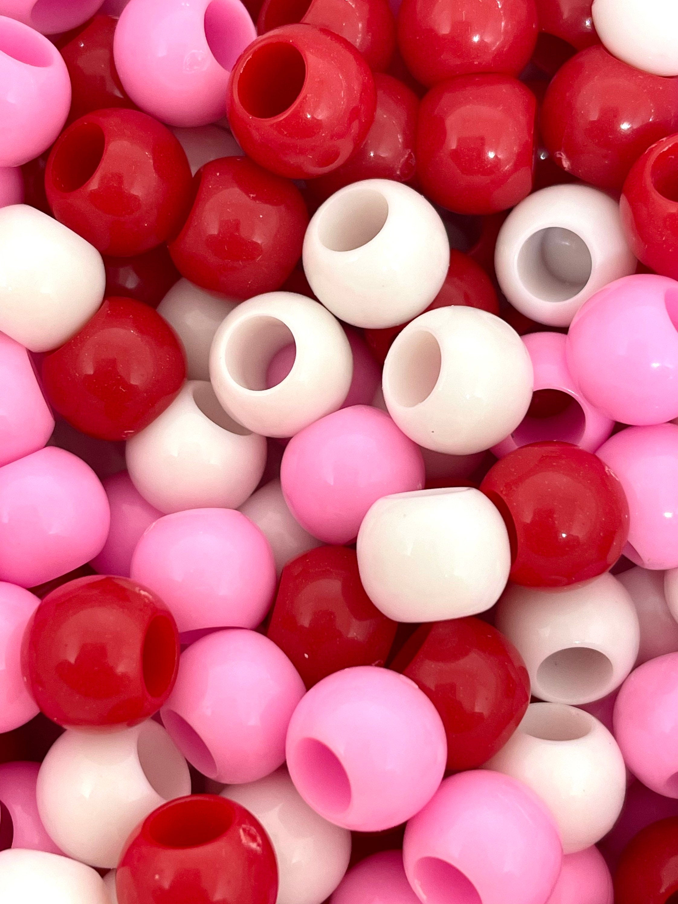 Valentine's Day Bead Set for Jewelry Making, Hair Beads, Braid Beads, Large Pony Beads, Big Hole Beads, Barrel Beads