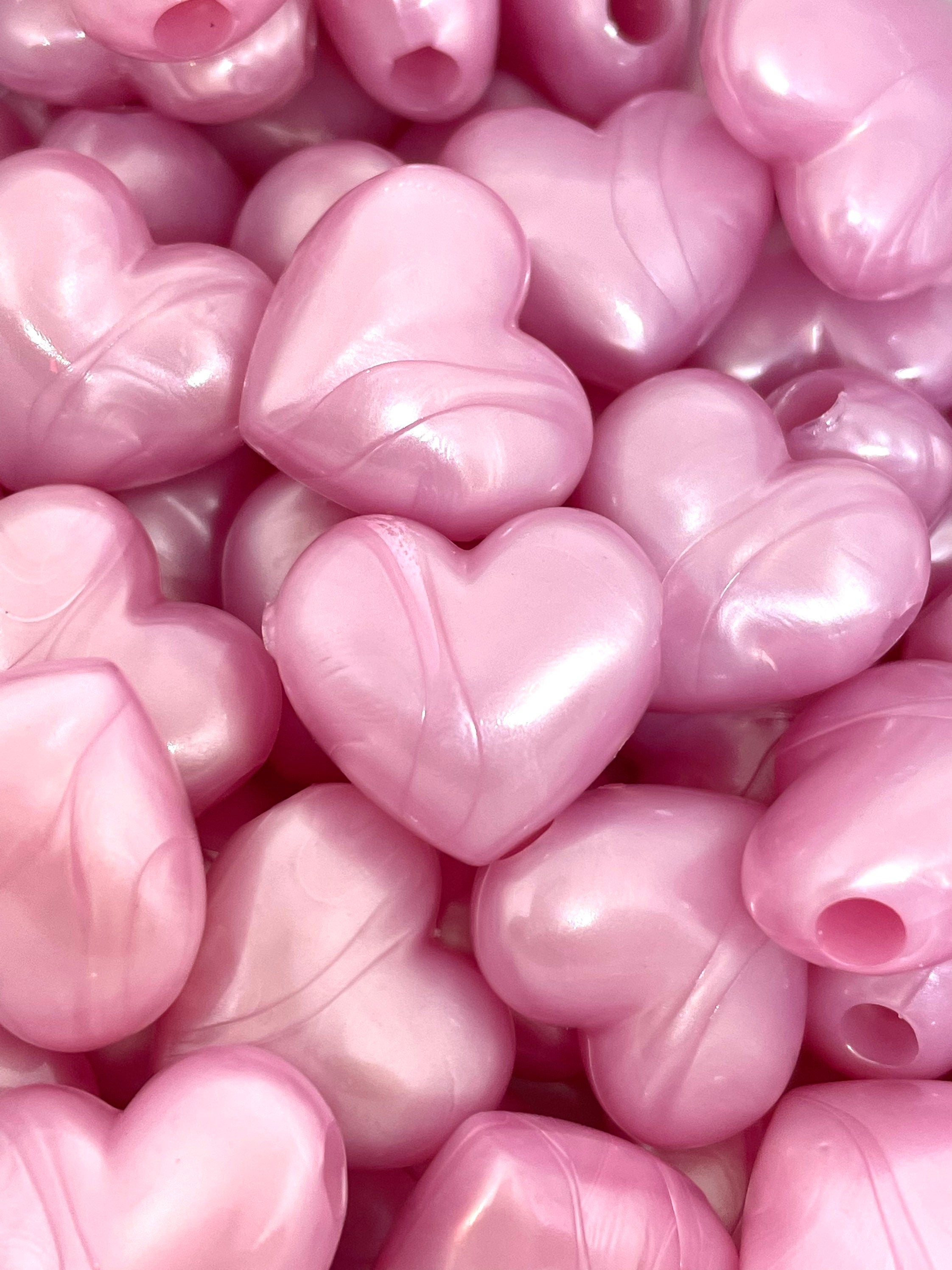 Baby Pink Pearlized Heart Beads, Chunky Acrylic Heart Charm for Jewelry Making, Pendant Bead, Pink Beads, Valentine's Day Beads