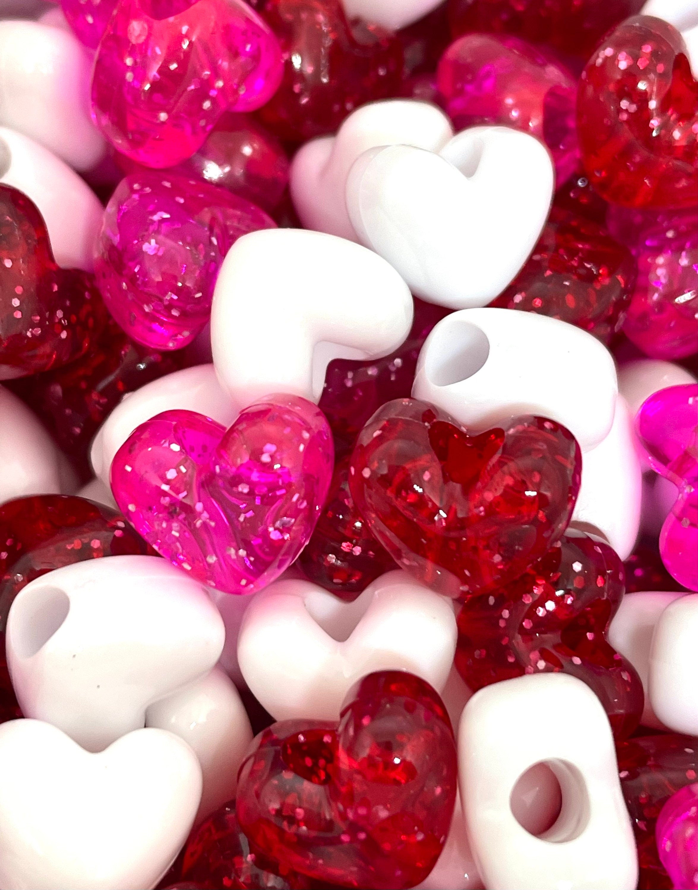 Valentine's Day Beads, Cute Heart Pony Bead Assortment, Love Beads for Jewelry Making, Glitter Beads for Bracelet