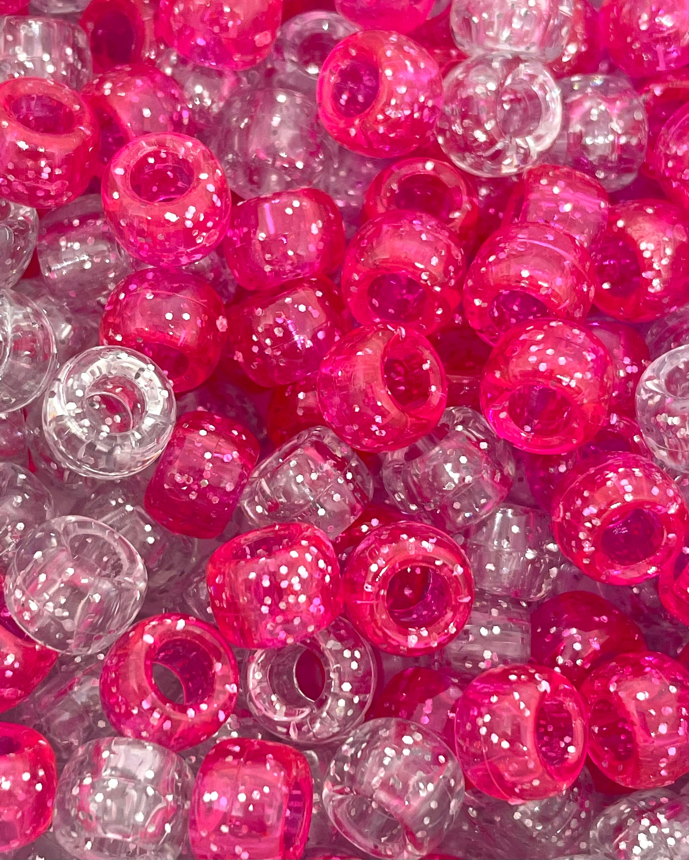 Cutie Kandi Bead Set for Jewelry Making, Magenta Beads, Glitter Bracelet Beads, Pony Bead Variety, Barrel Beads