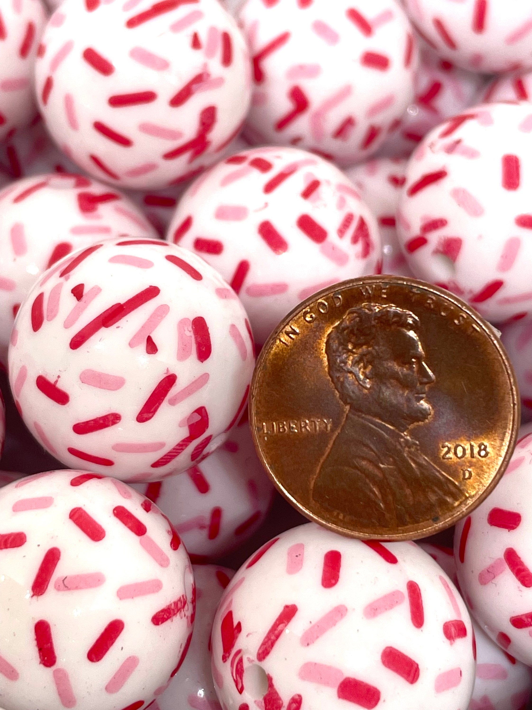 Valentine's Day Sprinkles Beads, Sugar Cookie Chunky Beads for Jewelry Making, Candy Beads, 20mm Large Beads