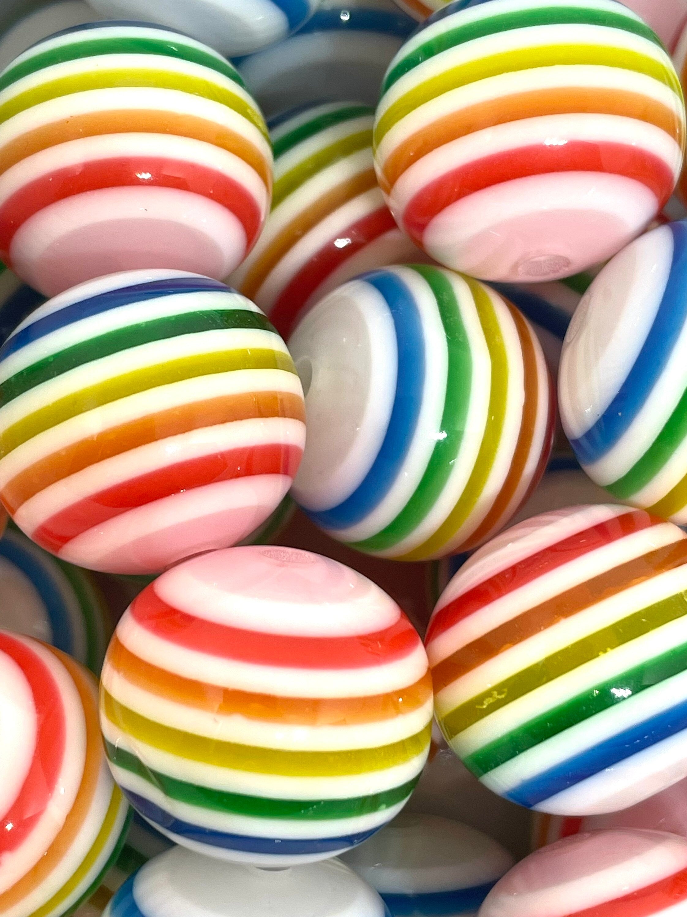 Chunky Rainbow Striped Beads, Bubblegum Beads for Chunky Jewelry, 20mm Large Beads, Pride Beads, Statement Beads