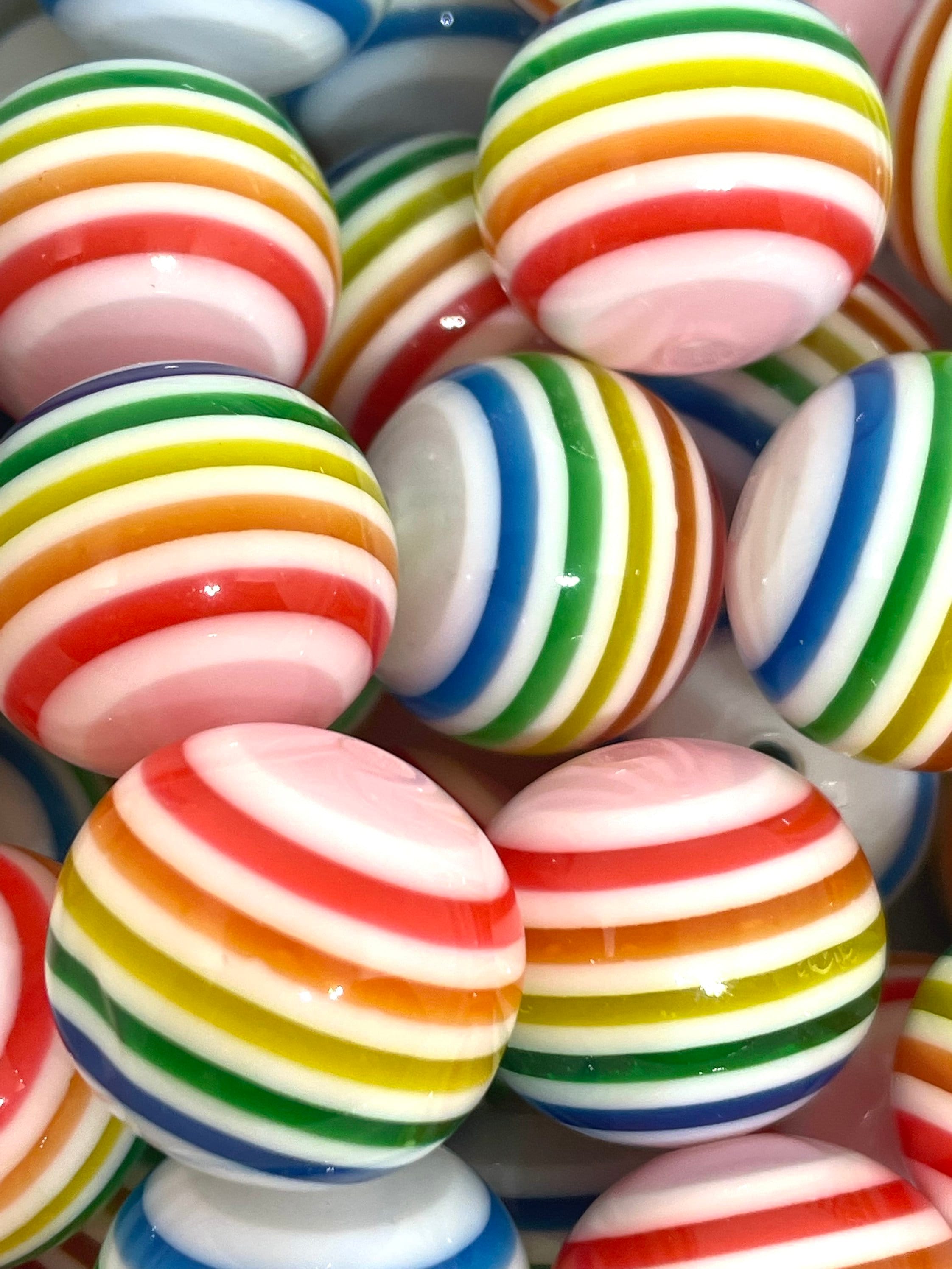 Chunky Rainbow Striped Beads, Bubblegum Beads for Chunky Jewelry, 20mm Large Beads, Pride Beads, Statement Beads