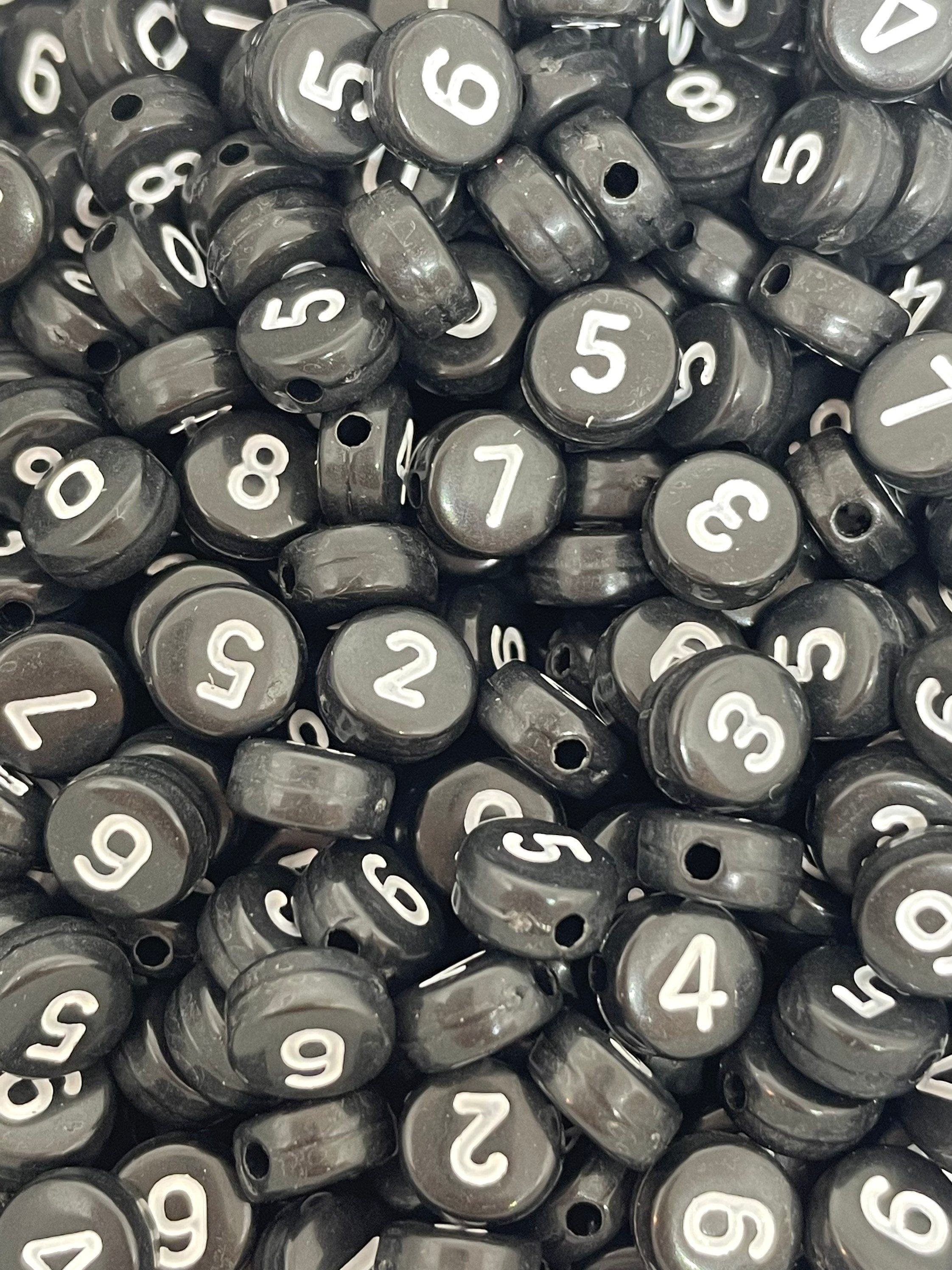 Black Number Beads for Alphabet Jewelry, Age Beads, Birthday Beads, Letter Beads, Coin Alphabet Beads