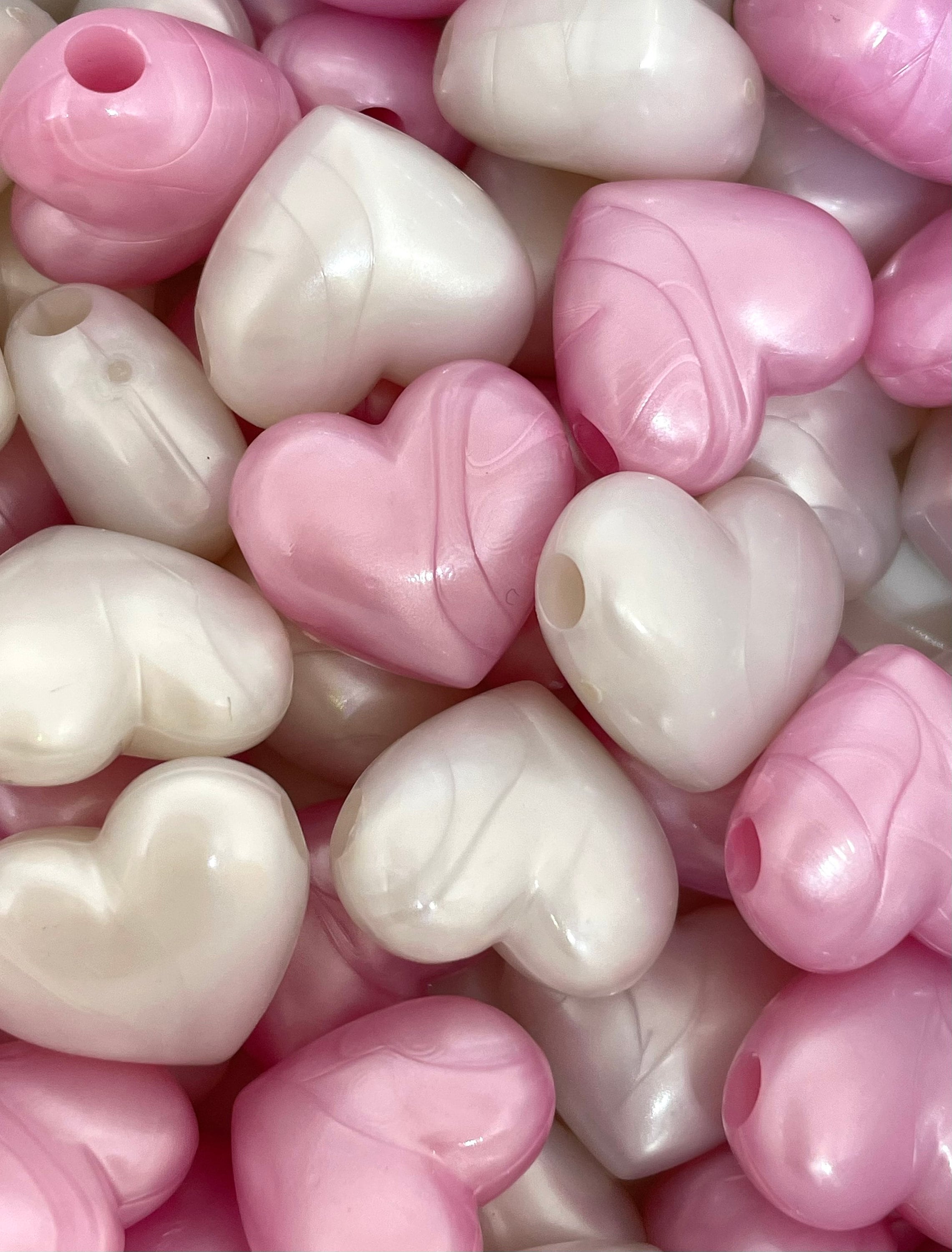 Pastel Pink and Ivory Heart Charms, Large Heart Beads for Jewelry Making, Valentine's Day Pendants, Valentines Day Charms