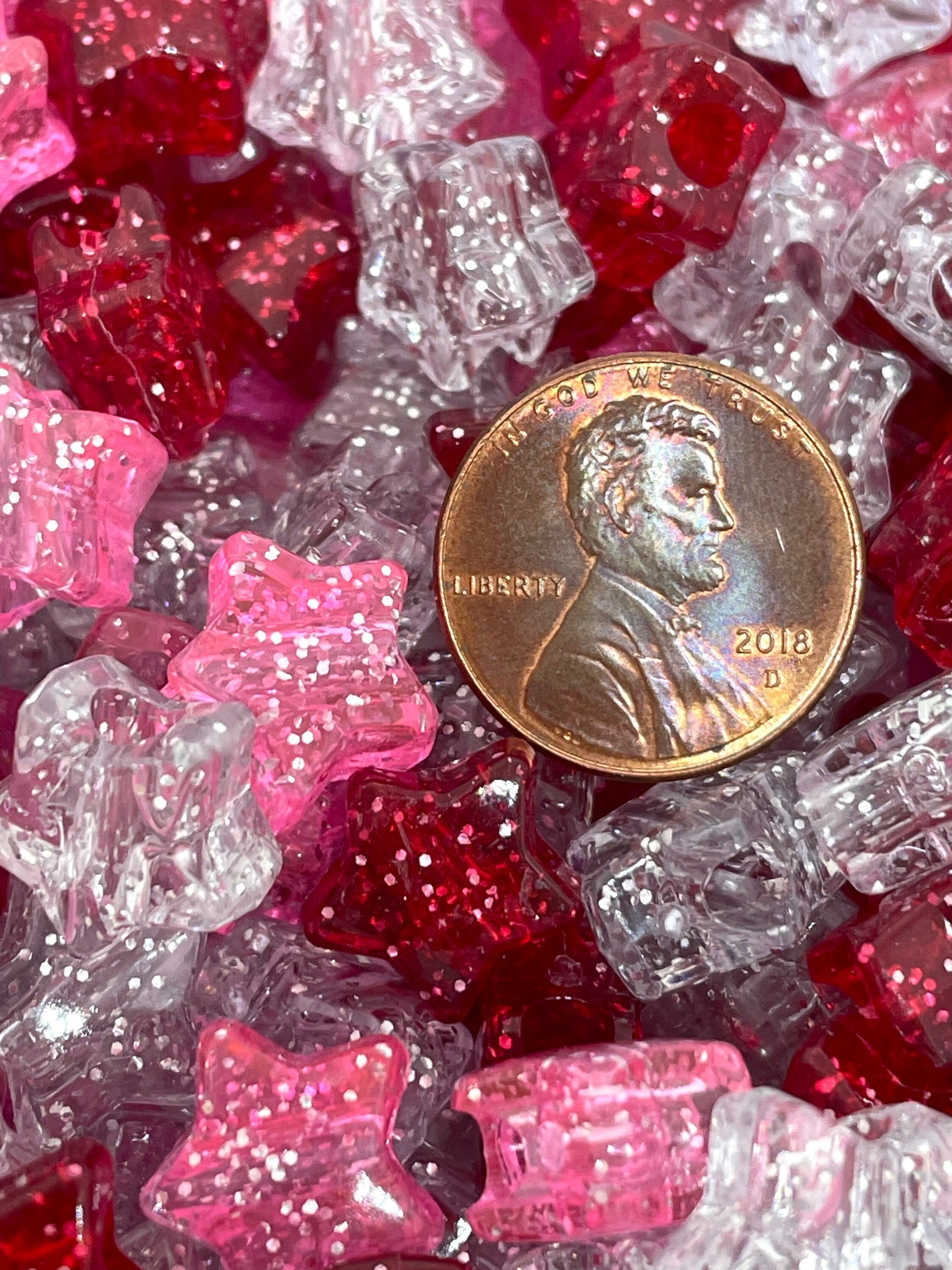 Sparkle Valentine's Day Star Bead Set for Jewelry Making, Glitter Beads, Vday Beads for Bracelet, Valentine's Day Charm