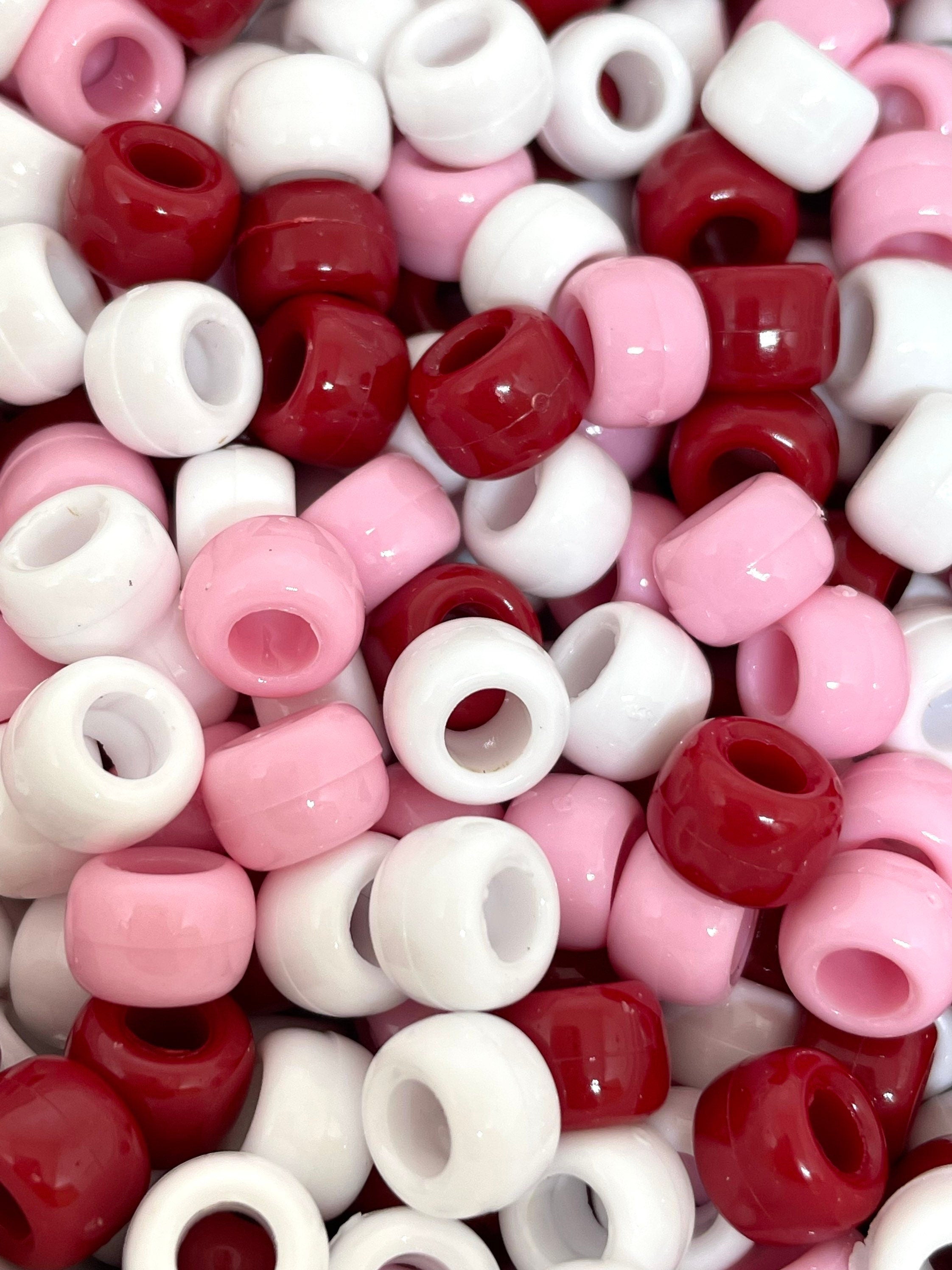 Valentine's Day Pony Bead Assortment, Vday Beads for Bracelet, Valentines Barrel Bead Set for Jewelry Making