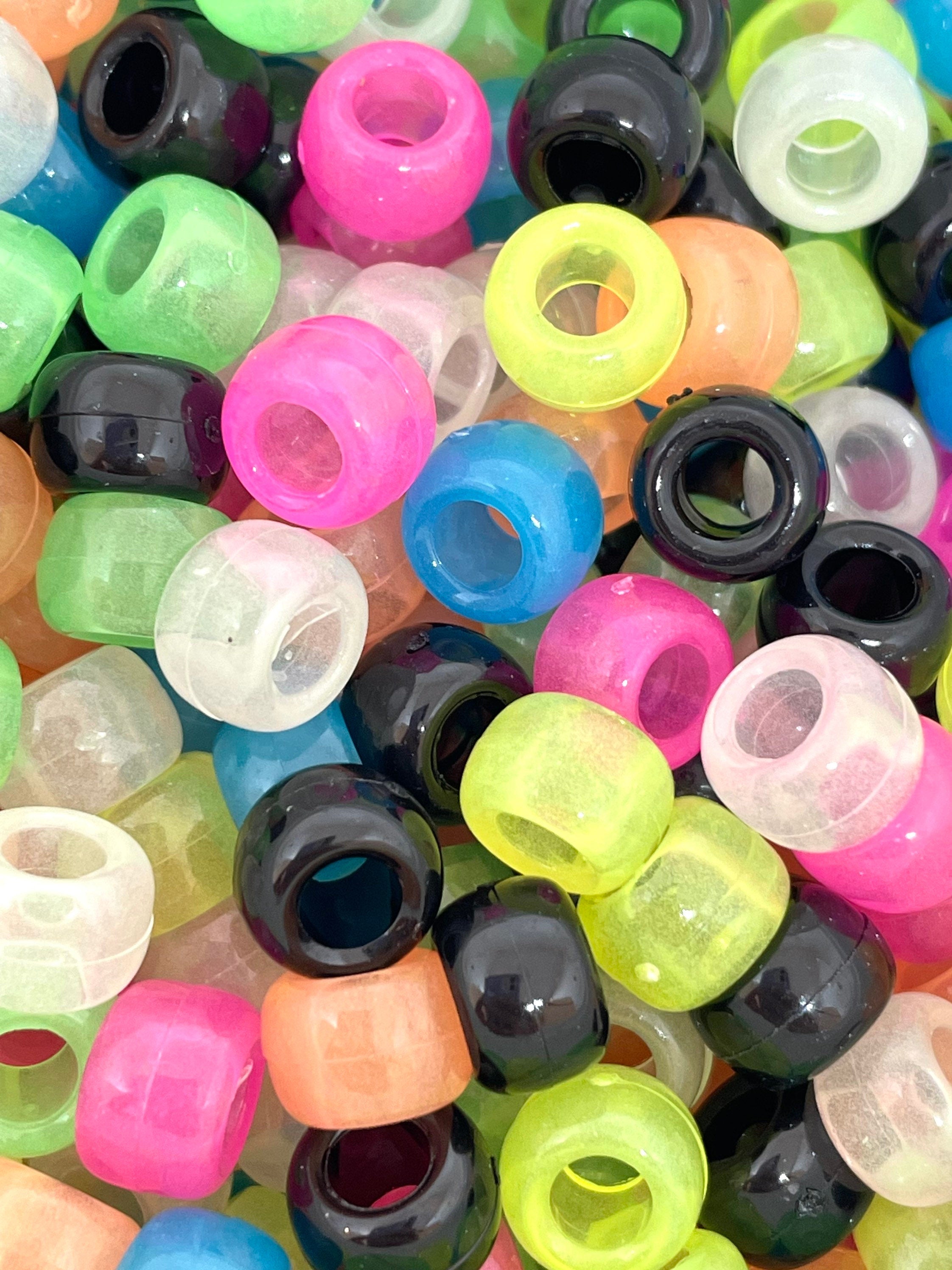 Clear Neon Pony Beads for Jewelry Making, Kandi Bracelets, Rave Beads, EDC, Goth Beads, Gothic Lolita Jewelry, Halloween Beads