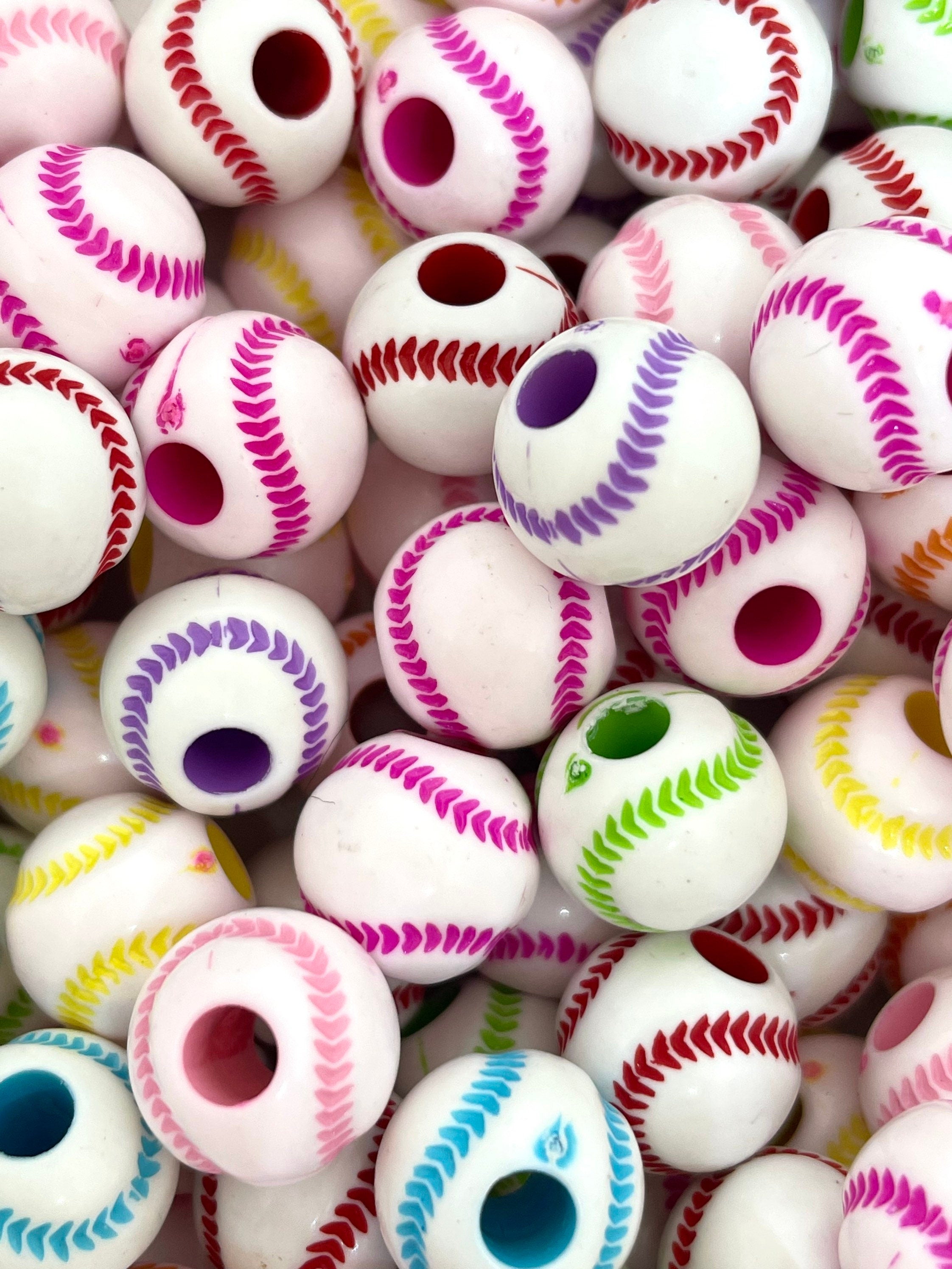 Rainbow Colored Baseball Beads, Baseball Charm, Sports Pendant, Team Beads for Lanyard, Keychain, Bracelet, Necklace, Softball Beads