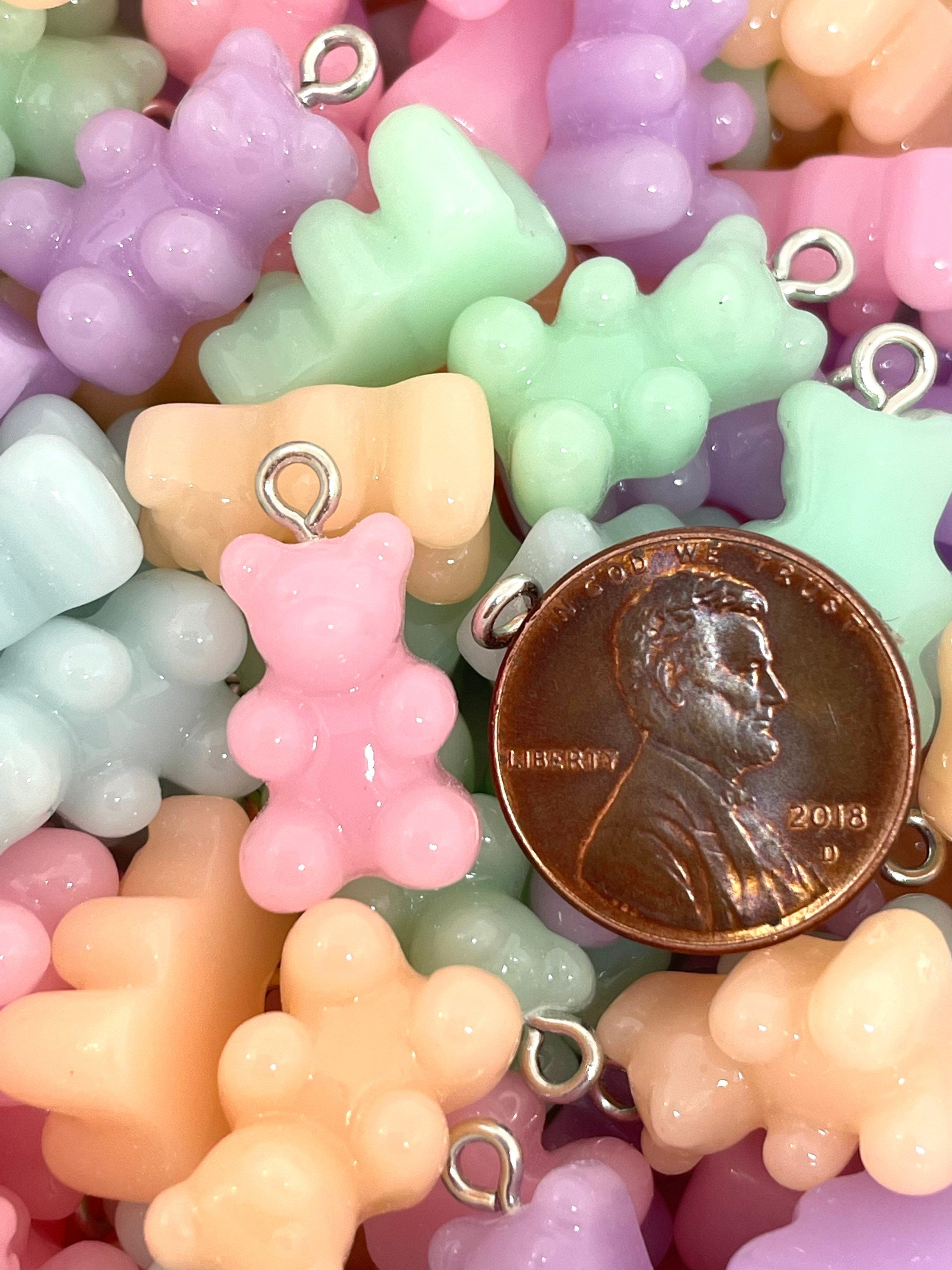 Pastel Gummy Bear Charm, Resin Gummy Bears for Jewelry Making, Gummy Bear Necklace, Pastel Gummy Bear Beads, Fake Candy, Resin Charms
