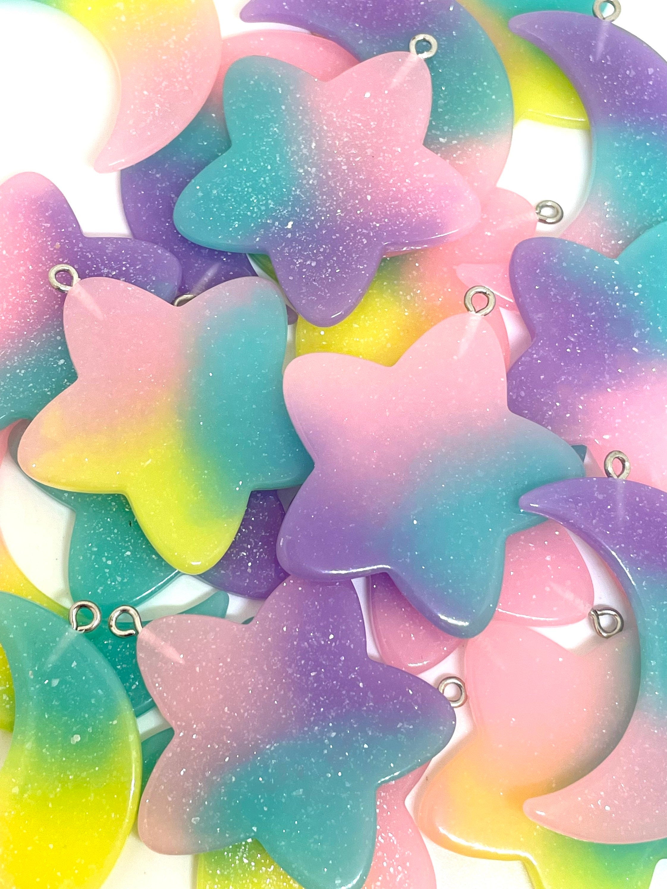 Kawaii Resin Star and Moon Charms for Jewelry Making, Star Charm, Moon Pendant, Star Jewelry, Pastel Charm