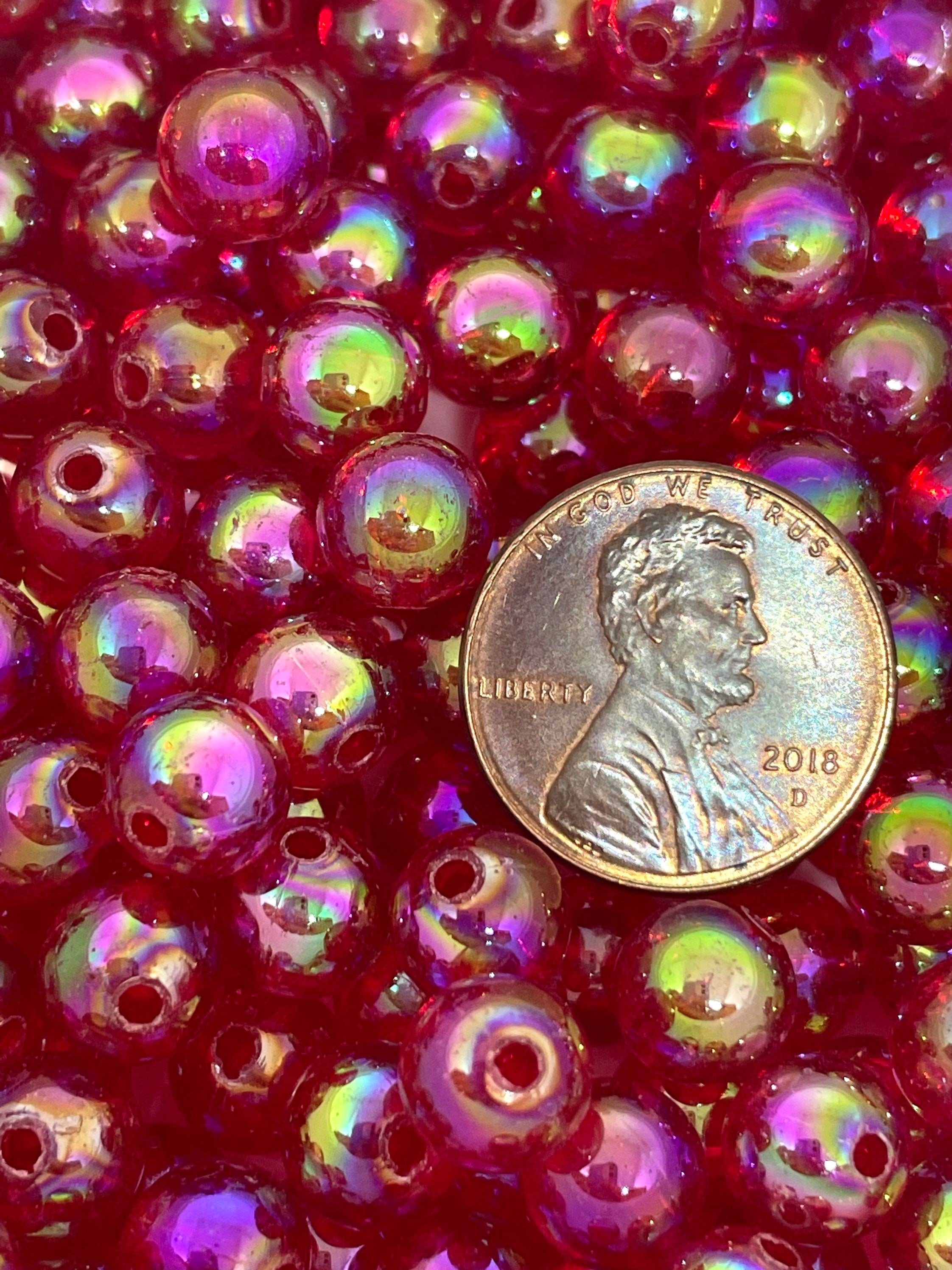 Iridescent Red Beads for Valentine's Day, Valentine's Day Beads, Round Red Beads for Jewelry Making, Vday Beads, Valentines day Jewelry