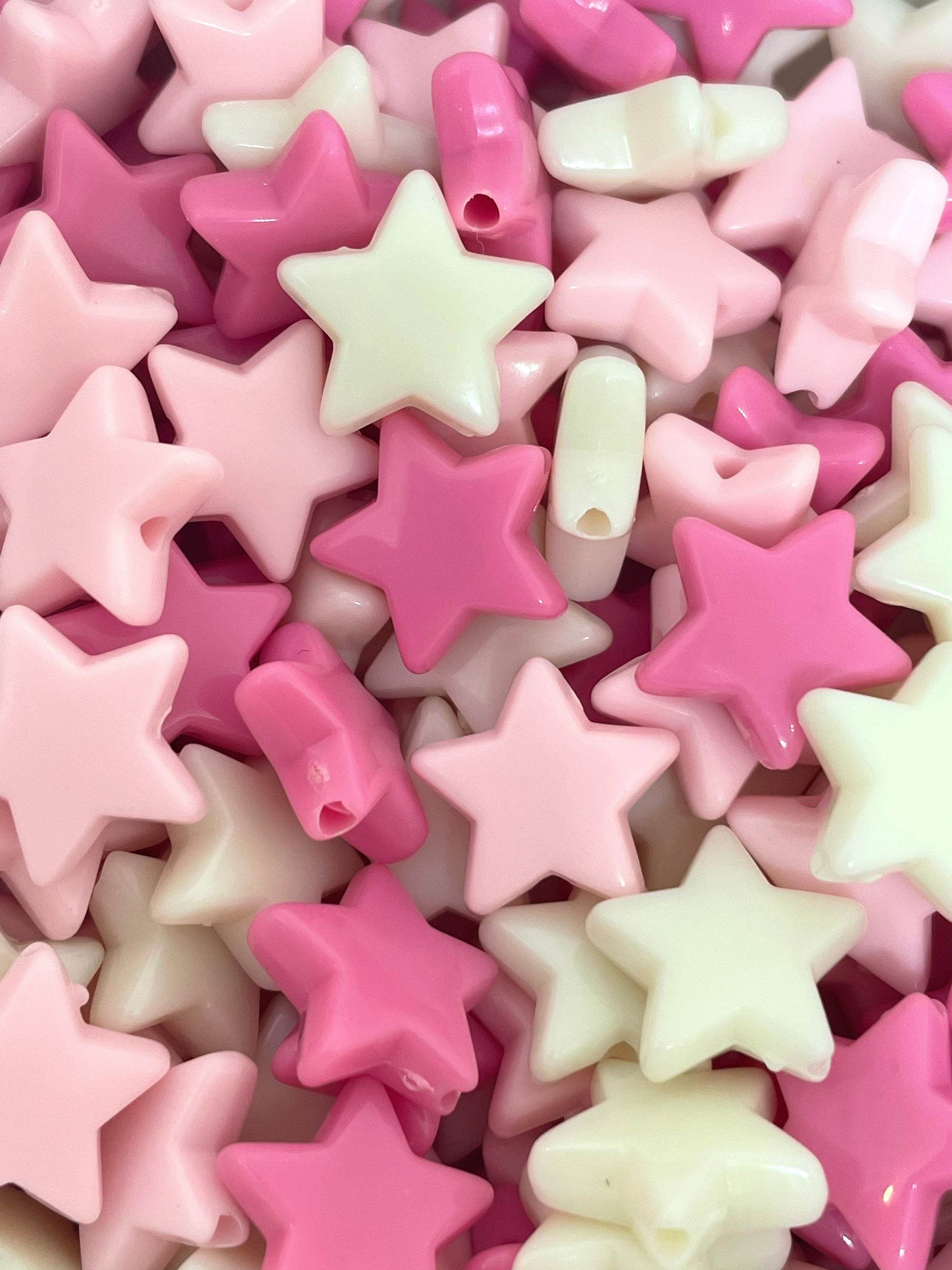 Strawberries and Cream Star Bead Assortment, Cutie Beads for Valentine's Day, Kandi Star Bead Set for Jewelry Making, Star Shaped Beads