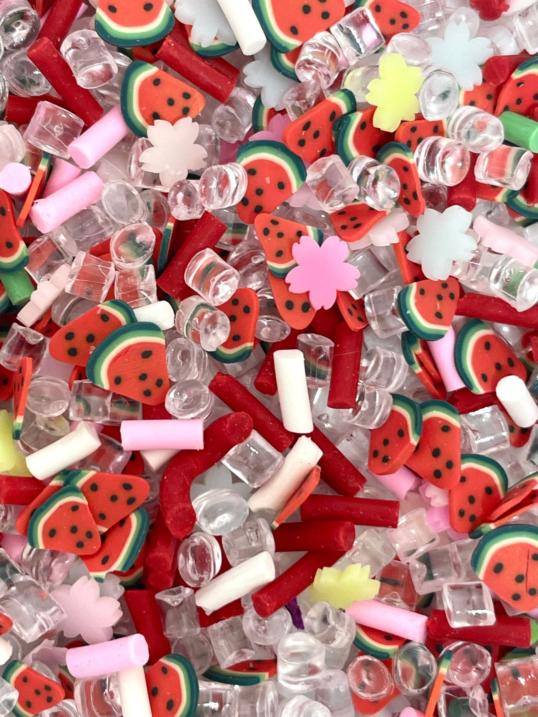 Watermelon Fake Sprinkle Mix, Fruit Slices Slime Toppings, Mix-Ins for Slime, Faux Sprinkles, Decoden, Nail Art