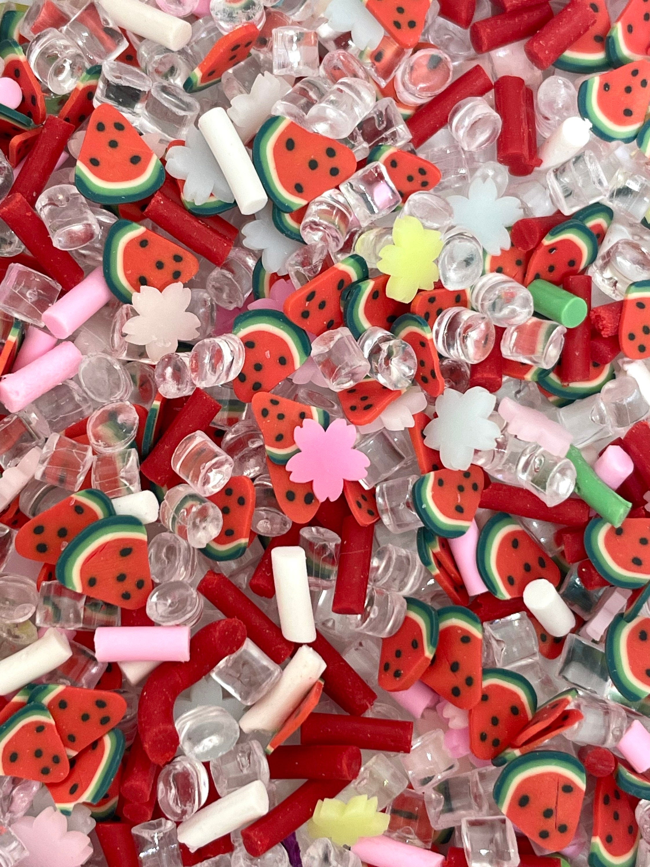Watermelon Fake Sprinkle Mix, Fruit Slices Slime Toppings, Mix-Ins for Slime, Faux Sprinkles, Decoden, Nail Art