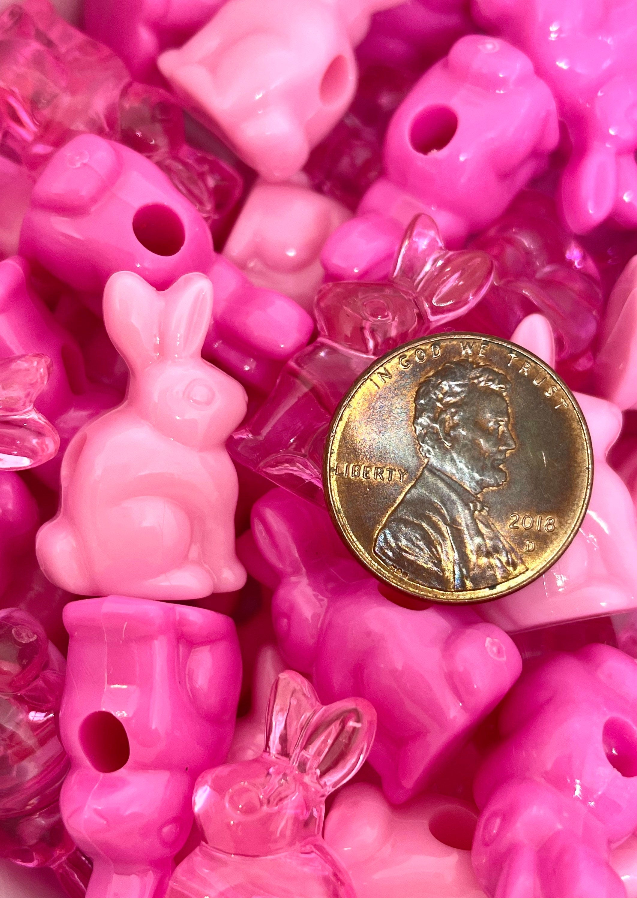 Pink Bunny Beads for Jewelry Making, Pink Easter Beads, Rabbit Charm, Animal Beads, Bunny Charm for Necklace