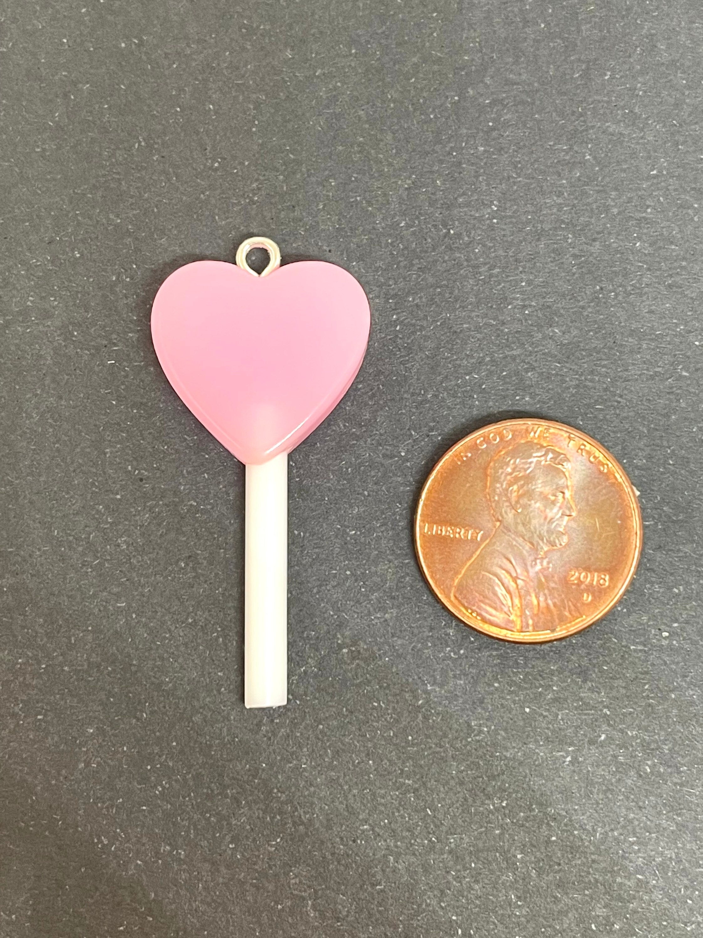 Pastel Heart Lollipop Charm for Jewelry Making, Lollipop Pendant, Fake Candy for Valentine's Day, Heart Jewelry, Candy Jewelry
