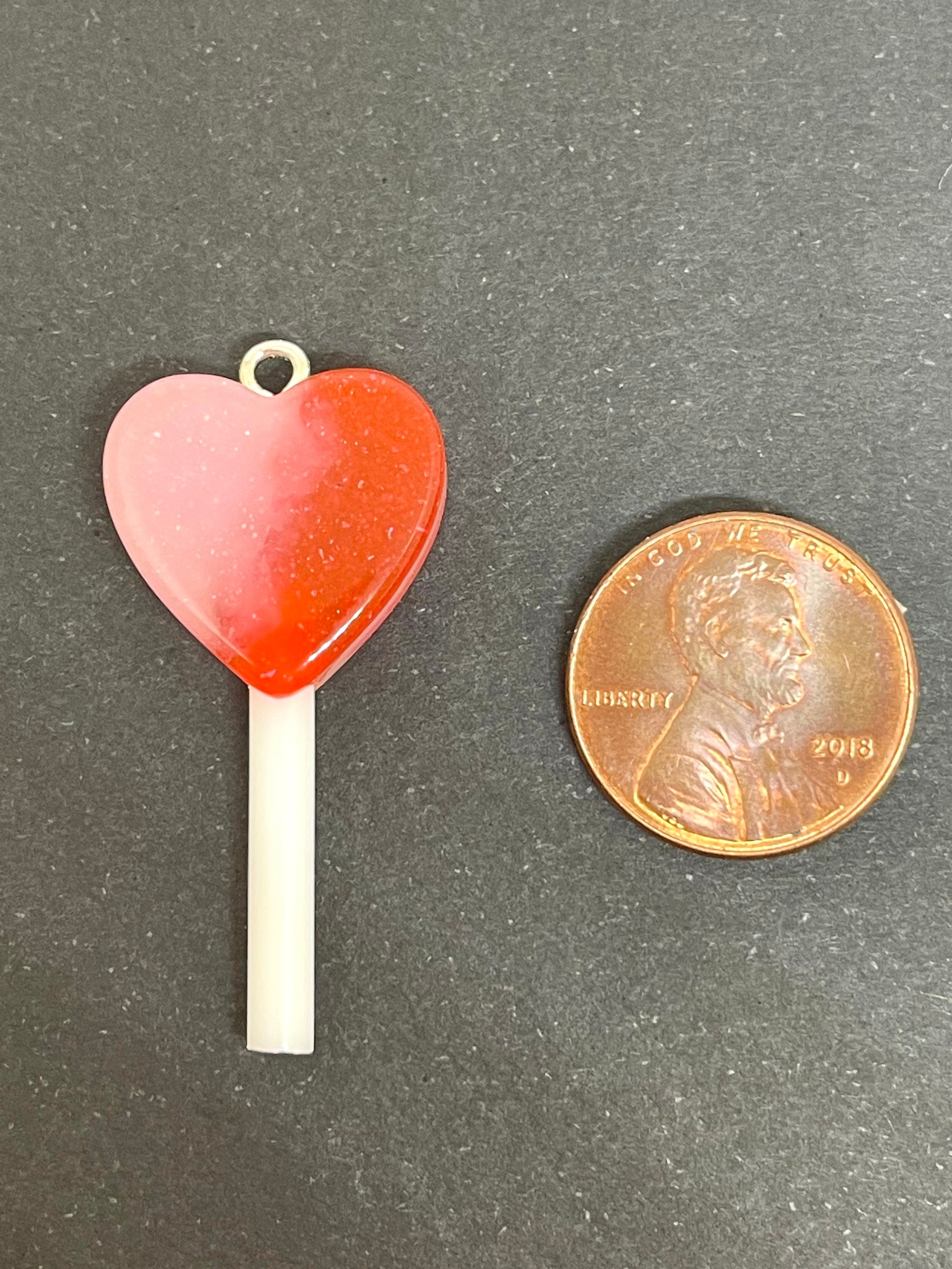 Cute Heart Lollipop Charm for Jewelry Making, Valentine's Day Charm, Fake Candy Pendant, Candy Charm, Candy Jewelry, Valentine's Day Jewelry