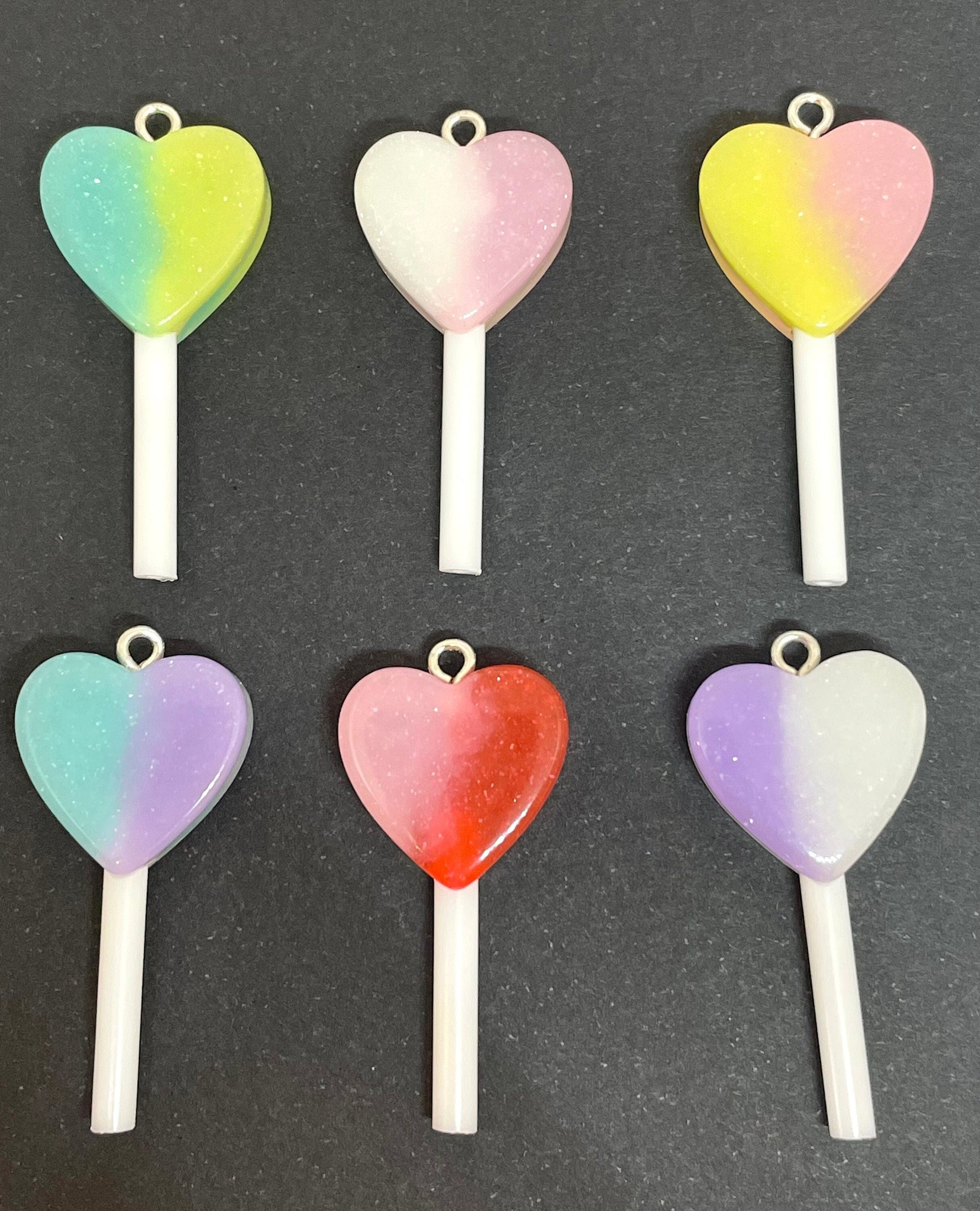 Cute Heart Lollipop Charm for Jewelry Making, Valentine's Day Charm, Fake Candy Pendant, Candy Charm, Candy Jewelry, Valentine's Day Jewelry