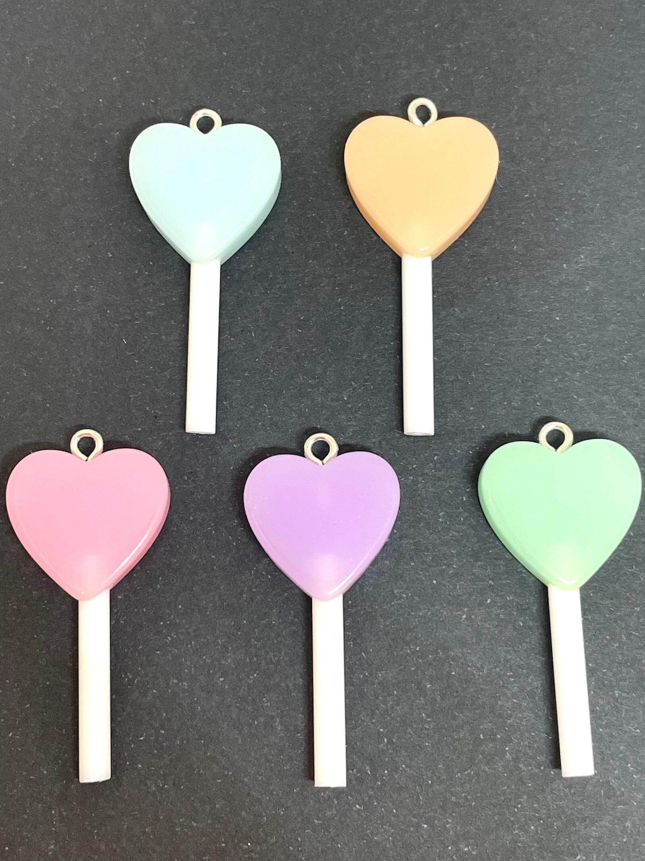 Pastel Heart Lollipop Charm for Jewelry Making, Lollipop Pendant, Fake Candy for Valentine's Day, Heart Jewelry, Candy Jewelry
