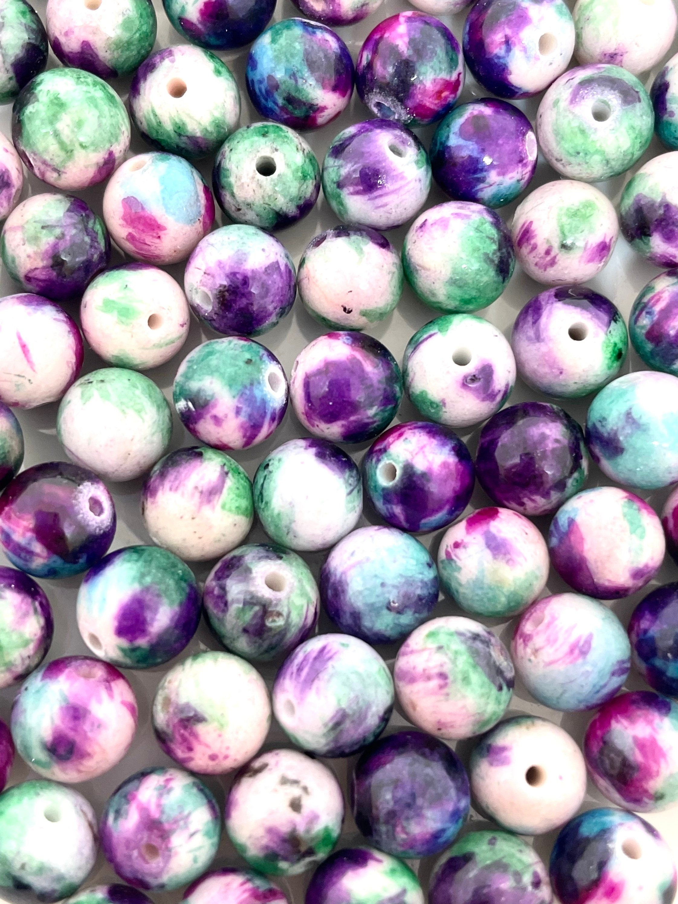 8mm Purple and Green Jade Chalcedony Beads