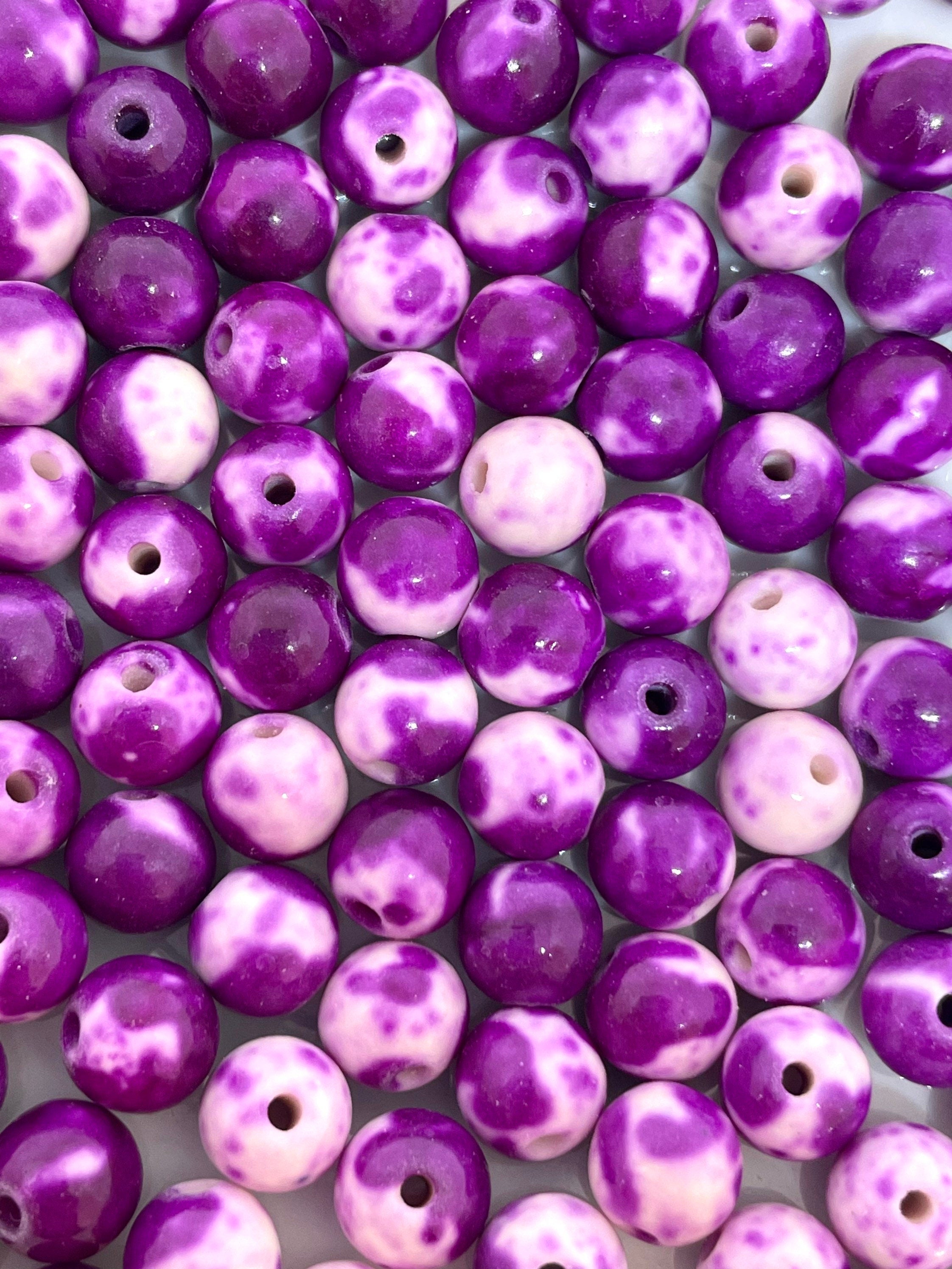6mm Purple and White Rain Jasper Round Beads