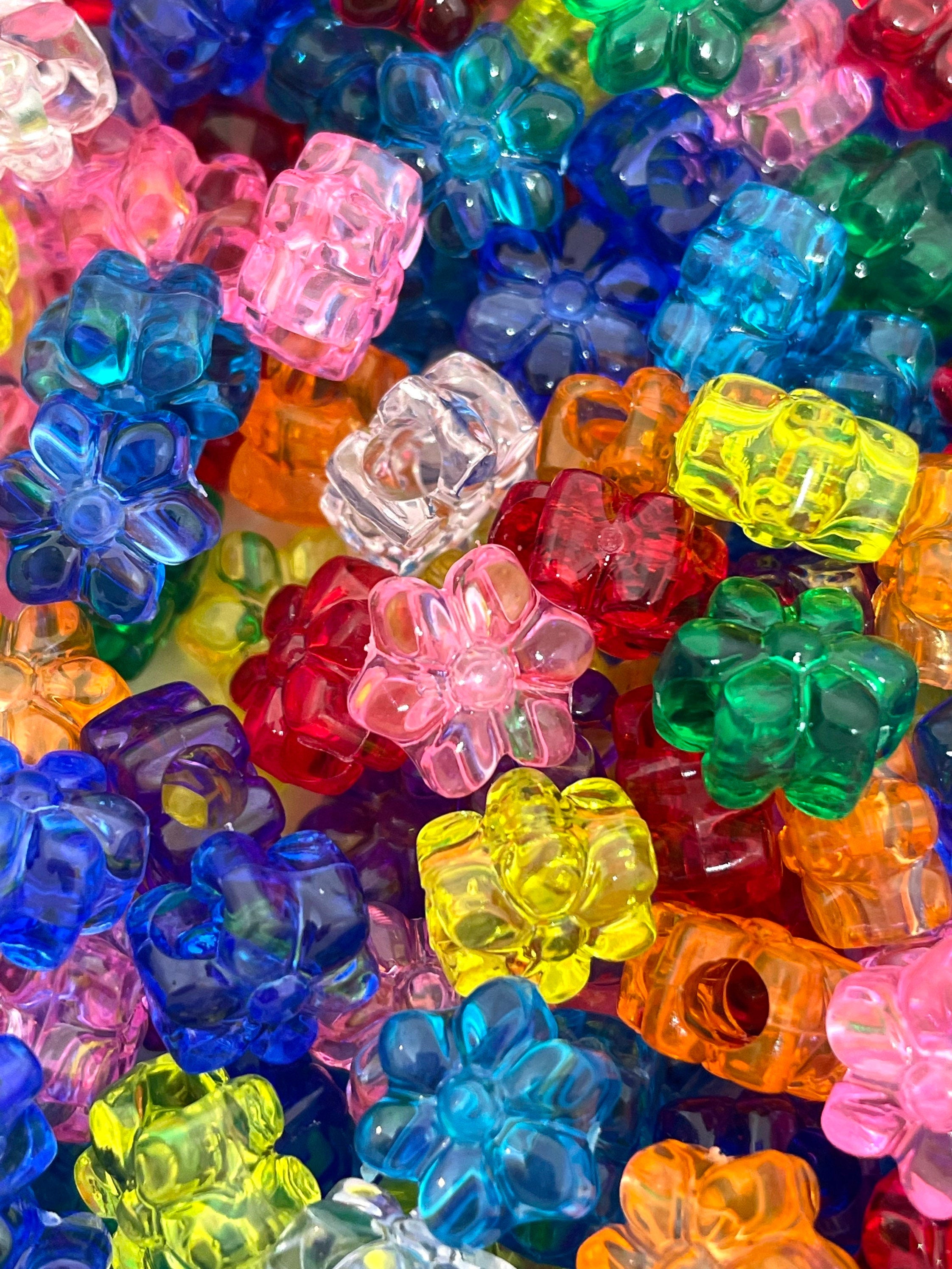 Translucent Rainbow Flower Beads, Cute Beads, Kawaii Beads, DIY beads