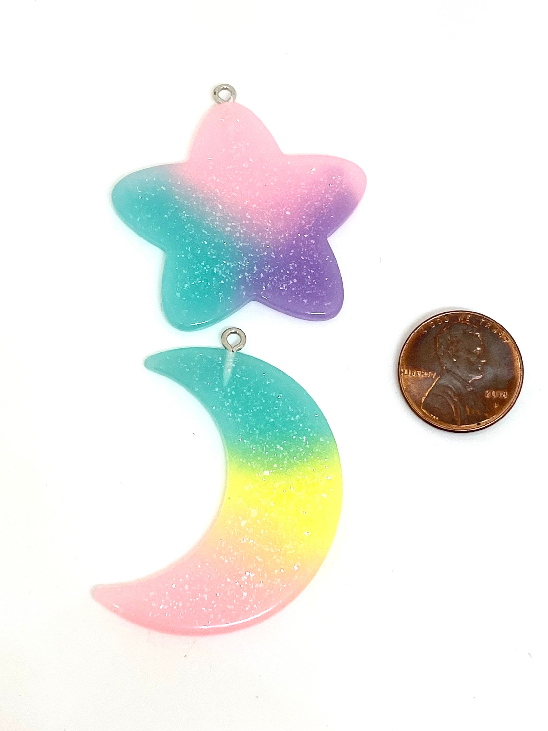 Kawaii Resin Star and Moon Charms for Jewelry Making, Star Charm, Moon Pendant, Star Jewelry, Pastel Charm