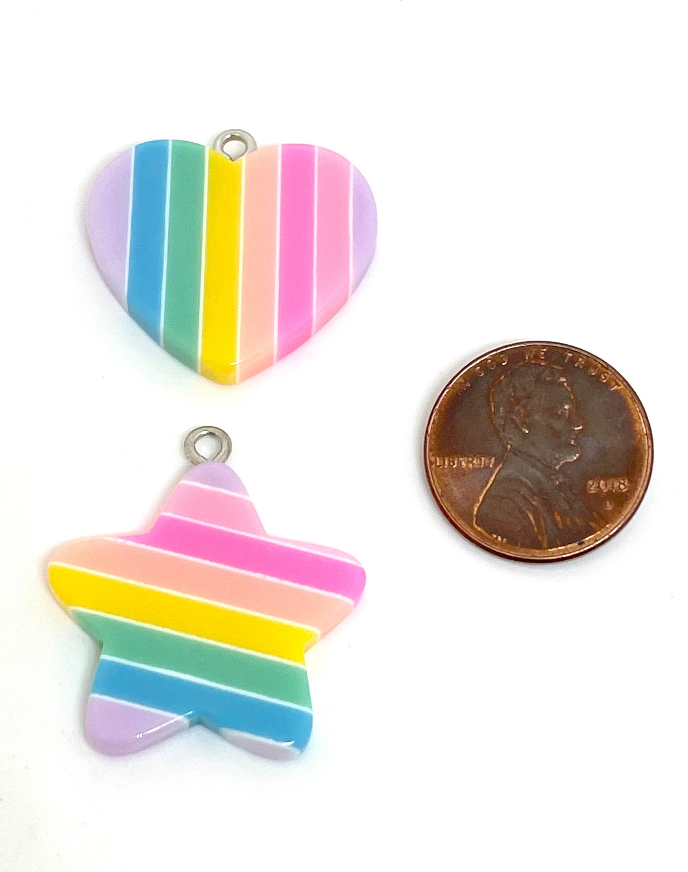 Cute Pastel Star and Heart Charms for Jewelry Making, Star Charm, Star Jewelry, Pastel Beads, Pastel Jewelry, Pastel Striped Jewelry