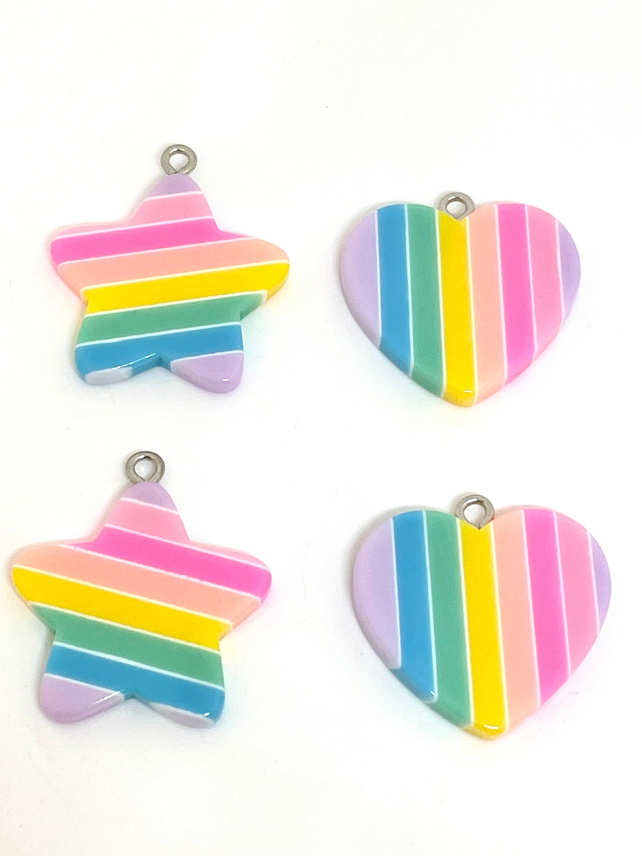Cute Pastel Star and Heart Charms for Jewelry Making, Star Charm, Star Jewelry, Pastel Beads, Pastel Jewelry, Pastel Striped Jewelry