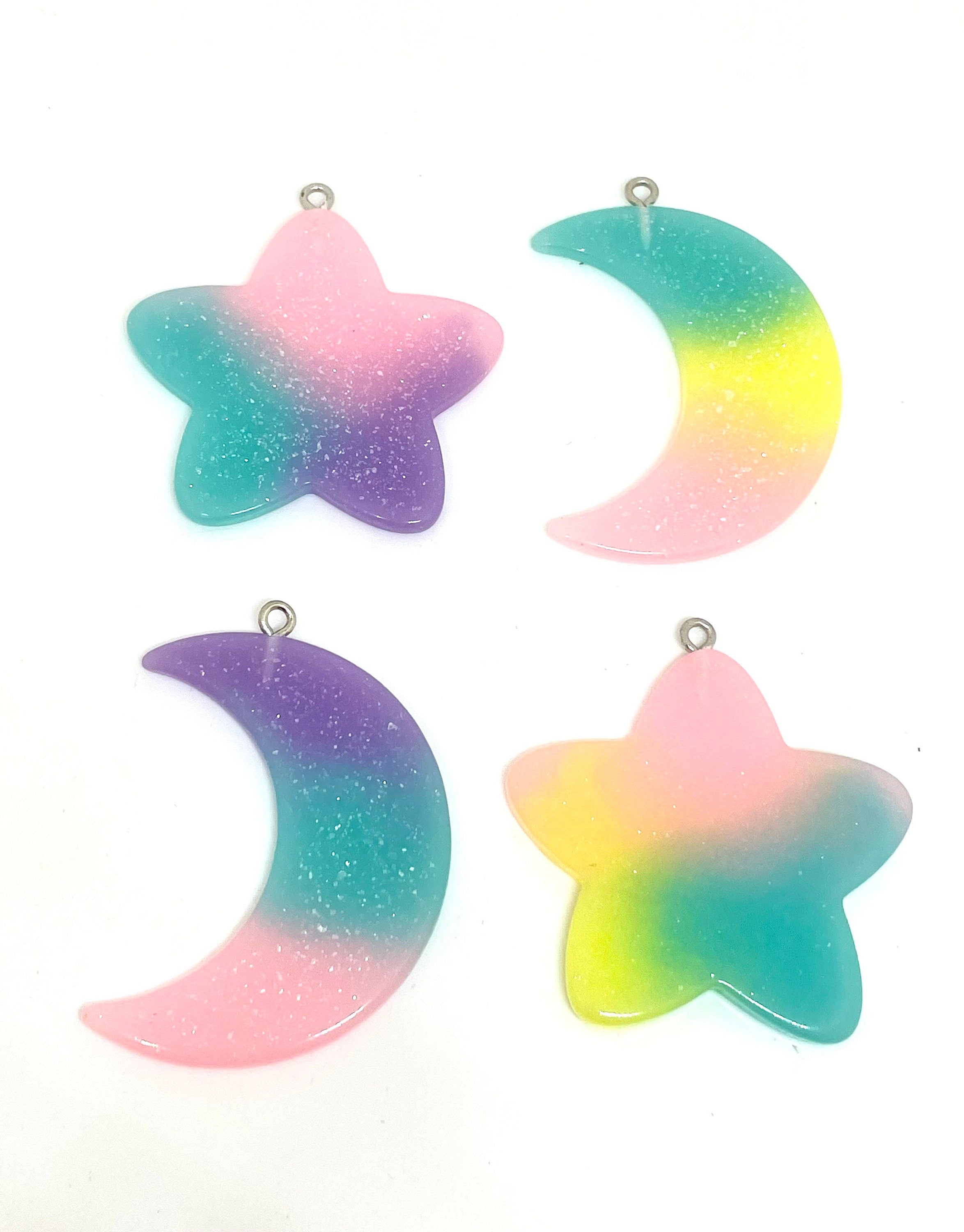 Kawaii Resin Star and Moon Charms for Jewelry Making, Star Charm, Moon Pendant, Star Jewelry, Pastel Charm