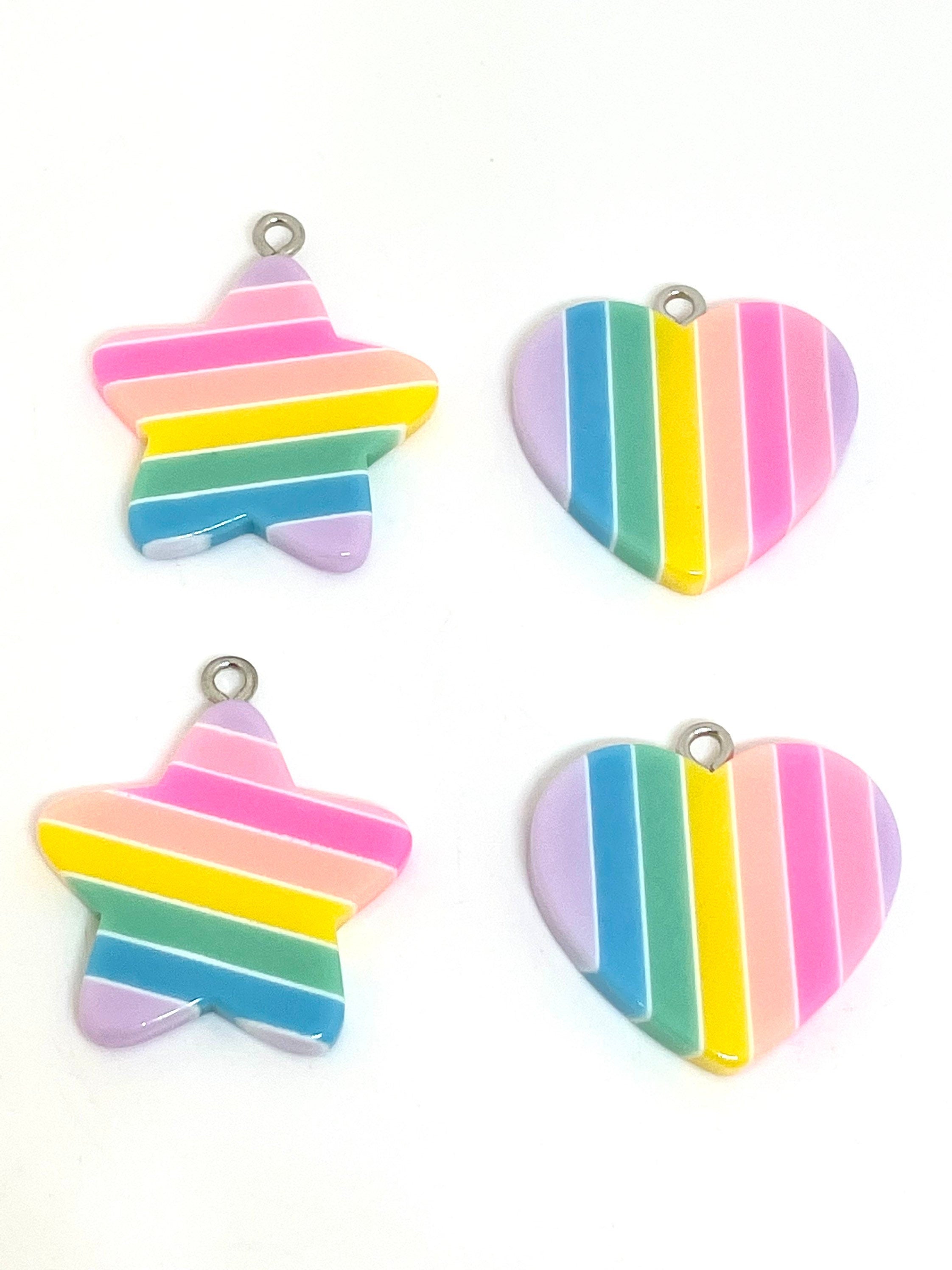 Cute Pastel Star and Heart Charms for Jewelry Making, Star Charm, Star Jewelry, Pastel Beads, Pastel Jewelry, Pastel Striped Jewelry