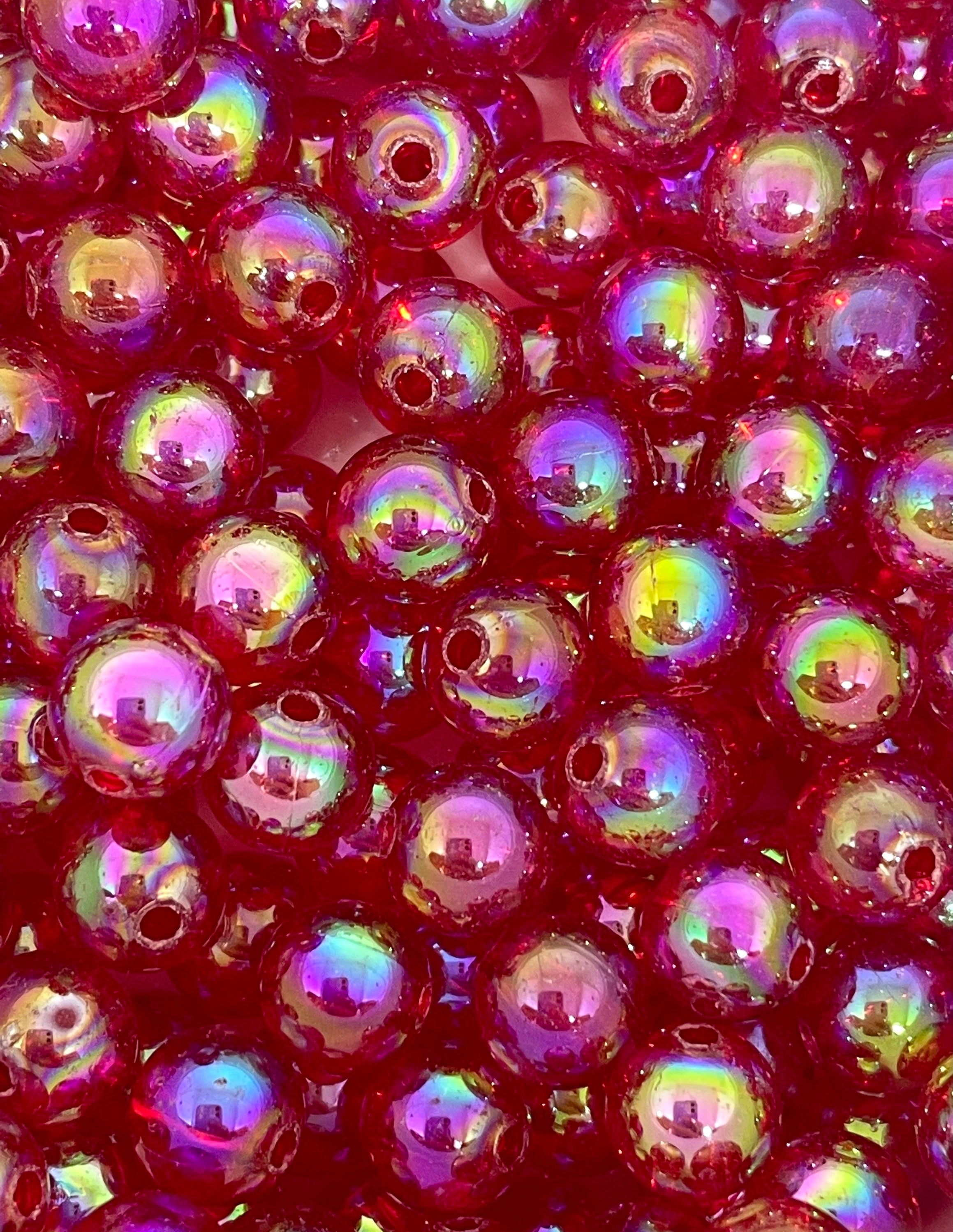 Iridescent Red Beads for Valentine's Day, Valentine's Day Beads, Round Red Beads for Jewelry Making, Vday Beads, Valentines day Jewelry