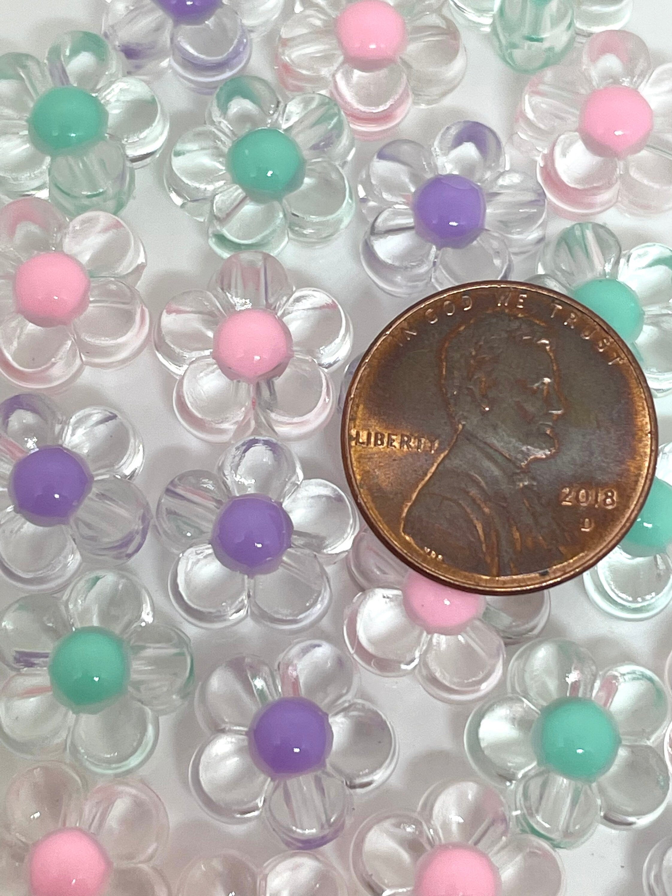 Daisy Flower Beads Pastel Mix, Cute Translucent Beads for Jewelry Making, Daisy Beads, Daisy Charm, Daisy Pendant, Easter Beads