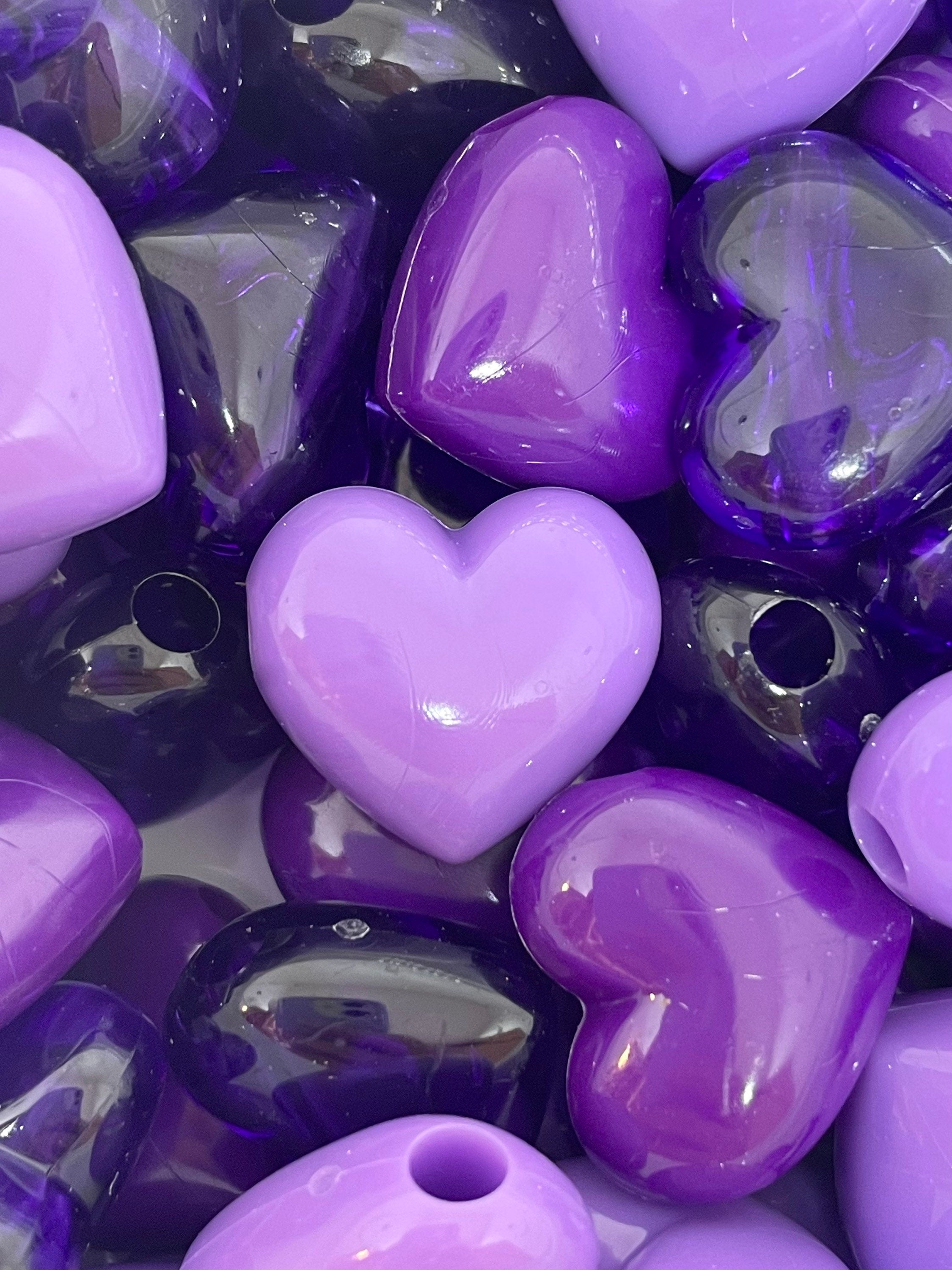 Purple Heart Charms for Jewelry Making, Lavender Purple Beads for Necklace, Heart Beads, Dark Purple Bead Mix, Bead Set