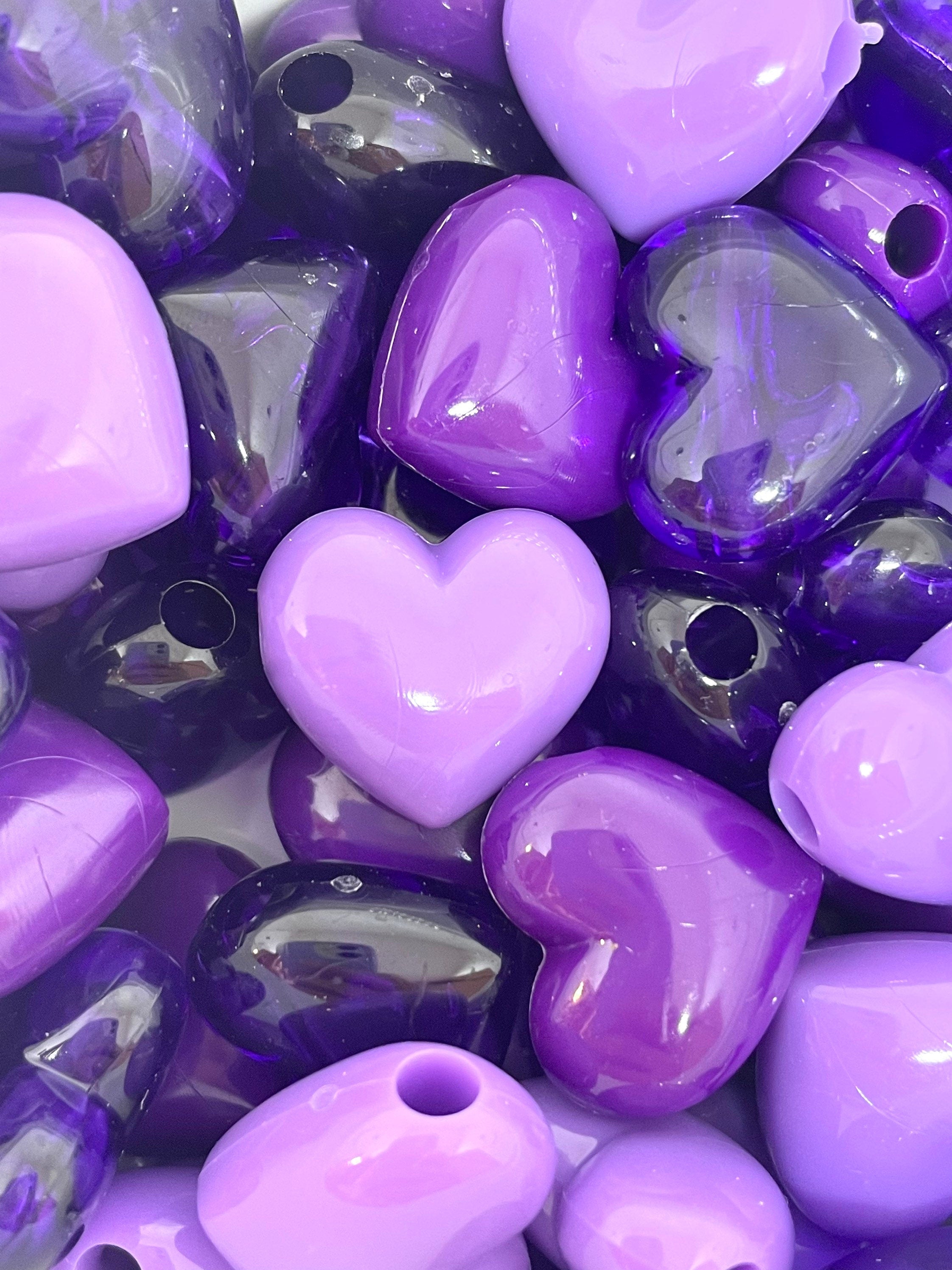 Purple Heart Charms for Jewelry Making, Lavender Purple Beads for Necklace, Heart Beads, Dark Purple Bead Mix, Bead Set