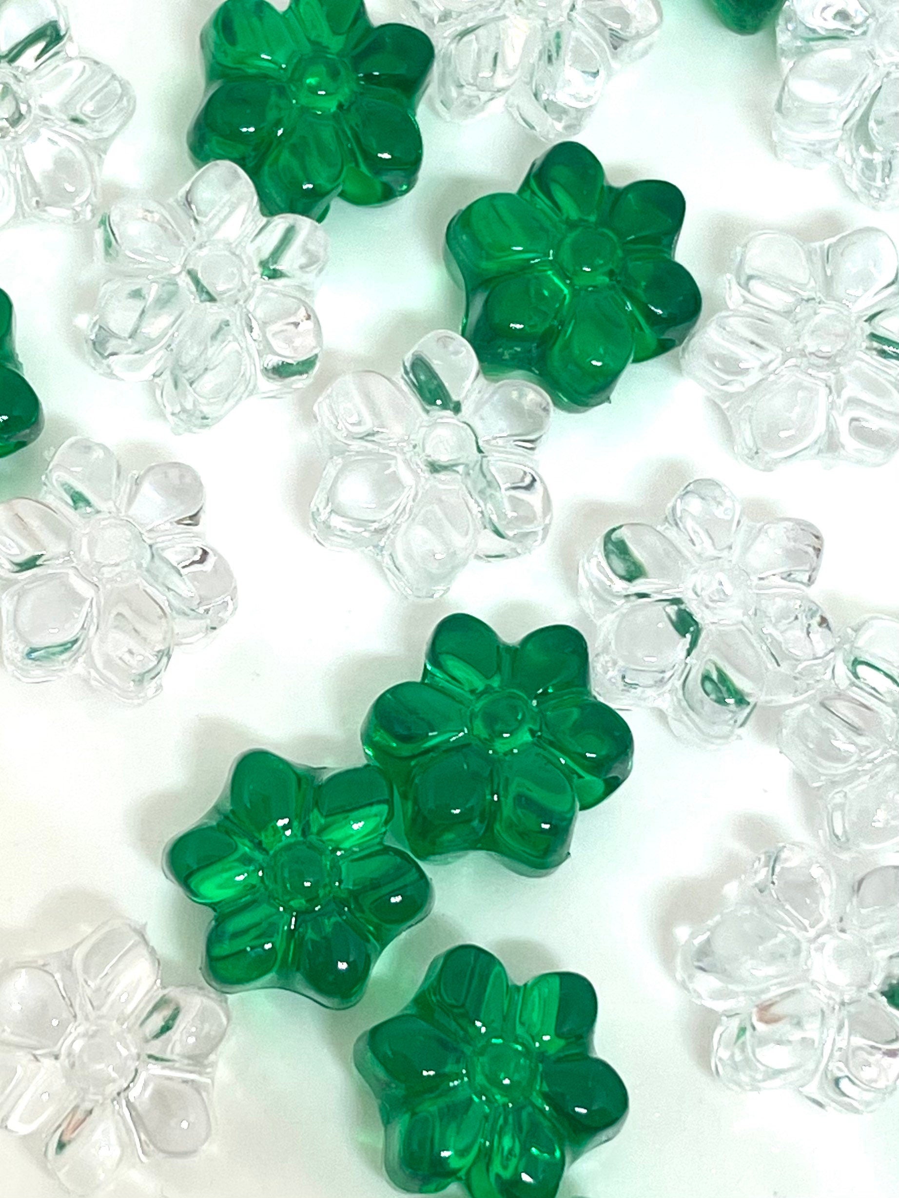 St Patricks Day Beads, Green Beads for Jewelry Making, Shamrock Beads, Flower Beads for Bracelet, Translucent Green Beads