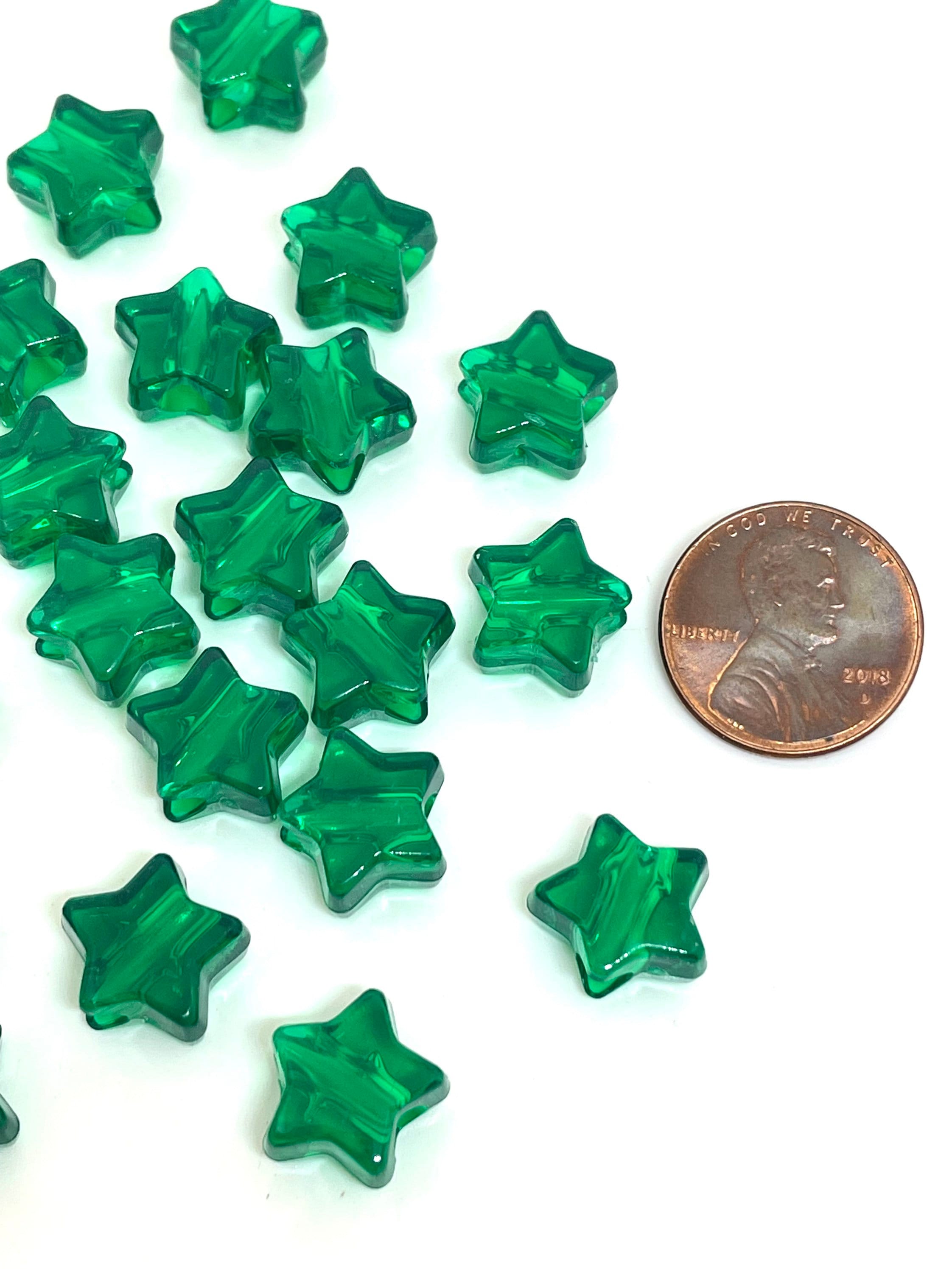 Green Beads for St Patrick's Day, Green Star Beads, Dark Green Beads for Jewelry Making, Necklace