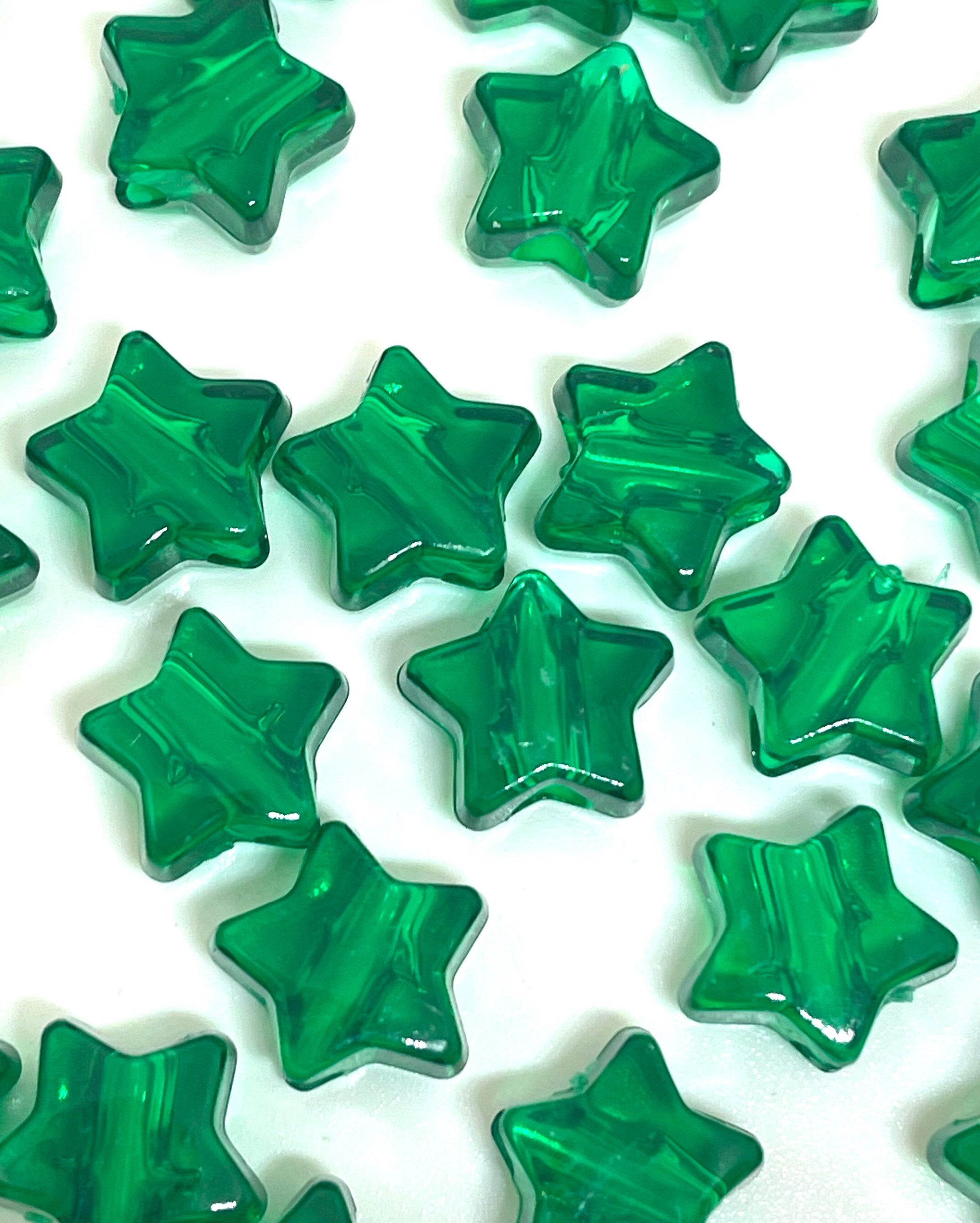 Green Beads for St Patrick's Day, Green Star Beads, Dark Green Beads for Jewelry Making, Necklace