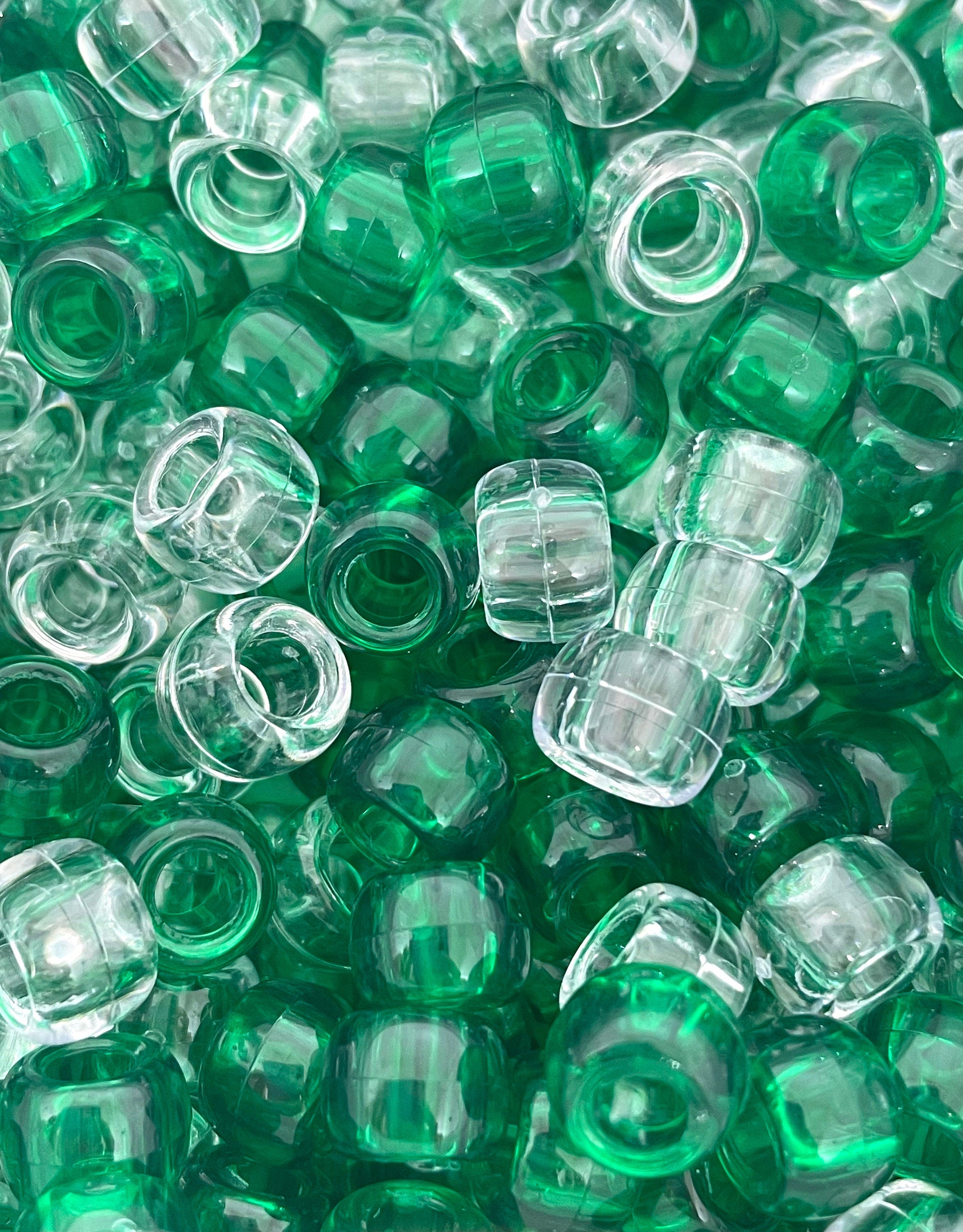 St. Patrick's Day Barrel Beads for Kandi, Clear Green Beads for Bracelet, St Patricks Day Beads for Jewelry Making, Green Pony Beads