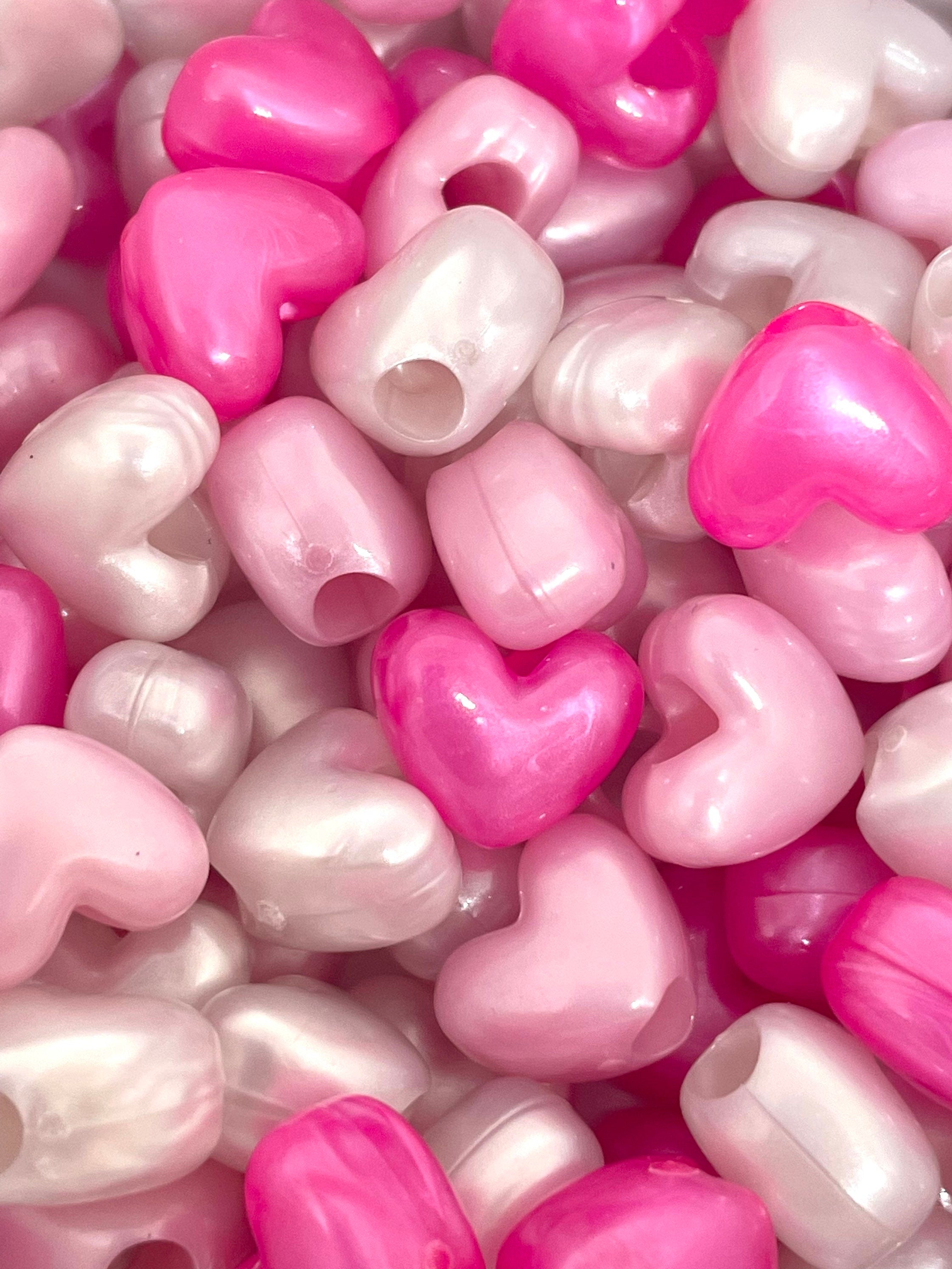Cute Pearl Pink Heart Bead Assortment, Heart Bead Set for Valentine's Day, Valentines Day Beads for Jewelry Making, Pink Beads