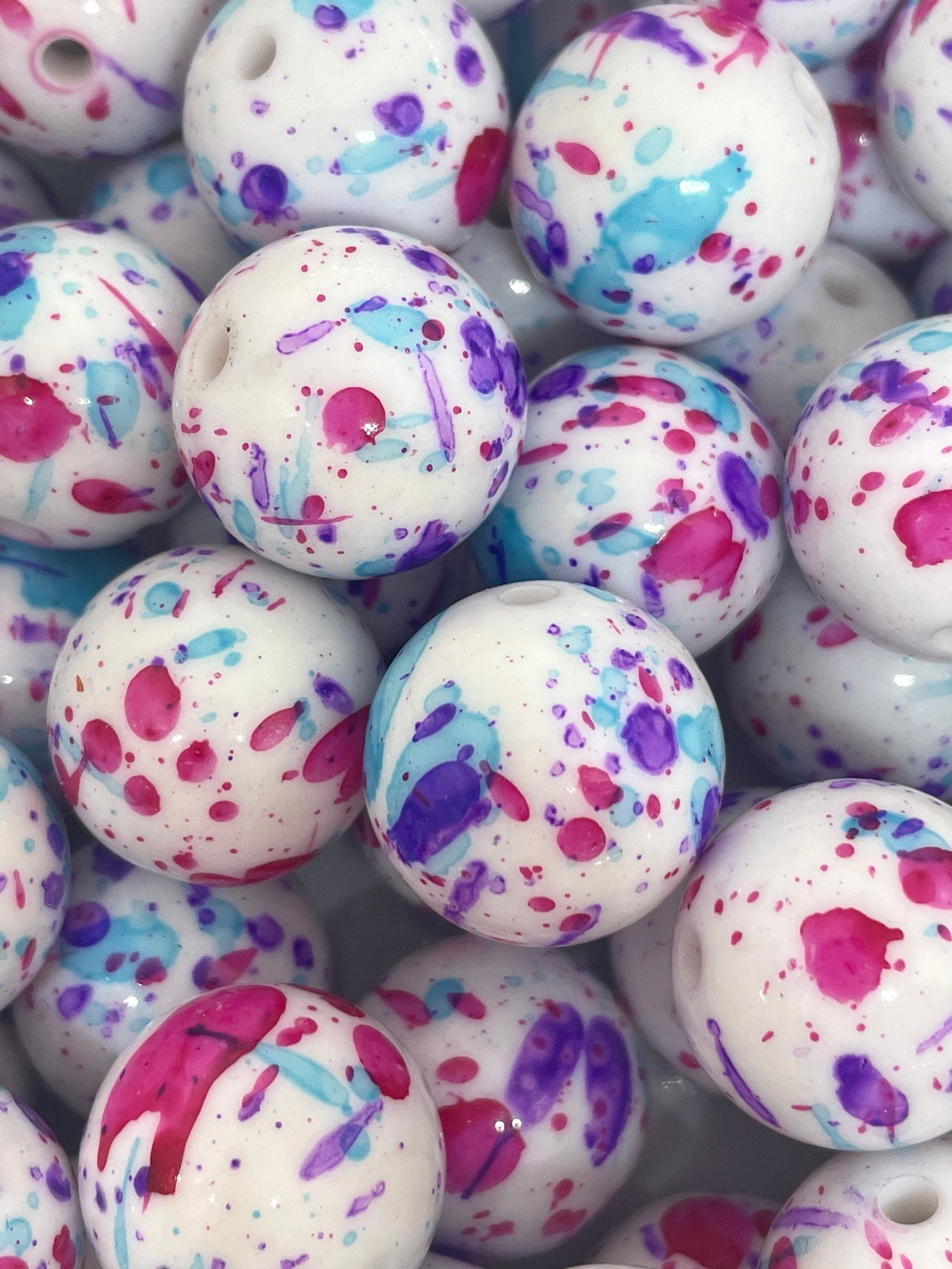 Chunky Paint Splatter Beads for Jewelry Making, Chunky Beads, Chunky Necklace, Pink and Purple Beads, Jawbreaker Beads, Bubblegum Beads