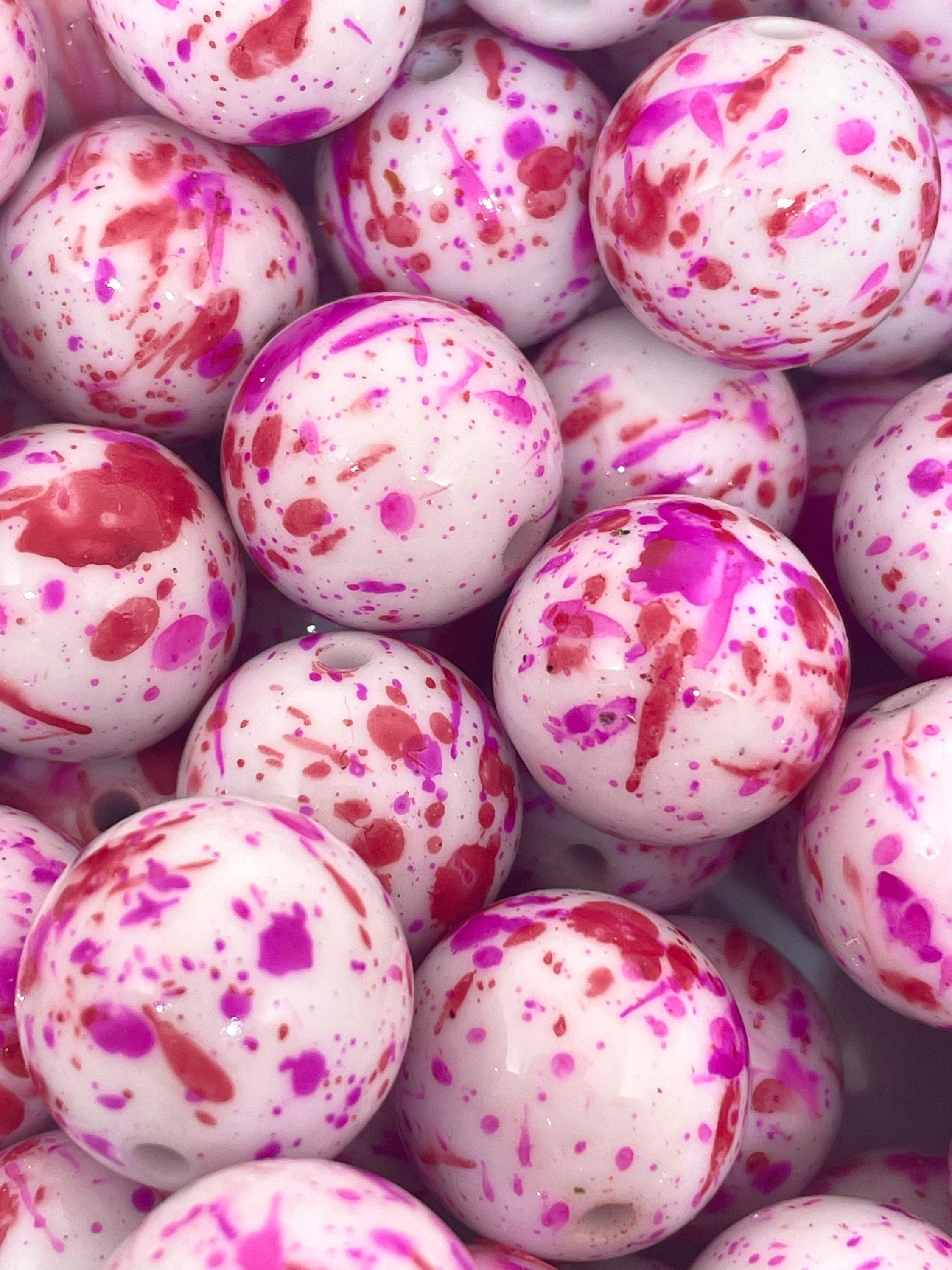 Chunky Valentines Day Beads, Vday Paint Splatter Beads for Jewelry, Chunky Beads, Chunky Jewelry, Bubblegum Beads, Unicorn Beads