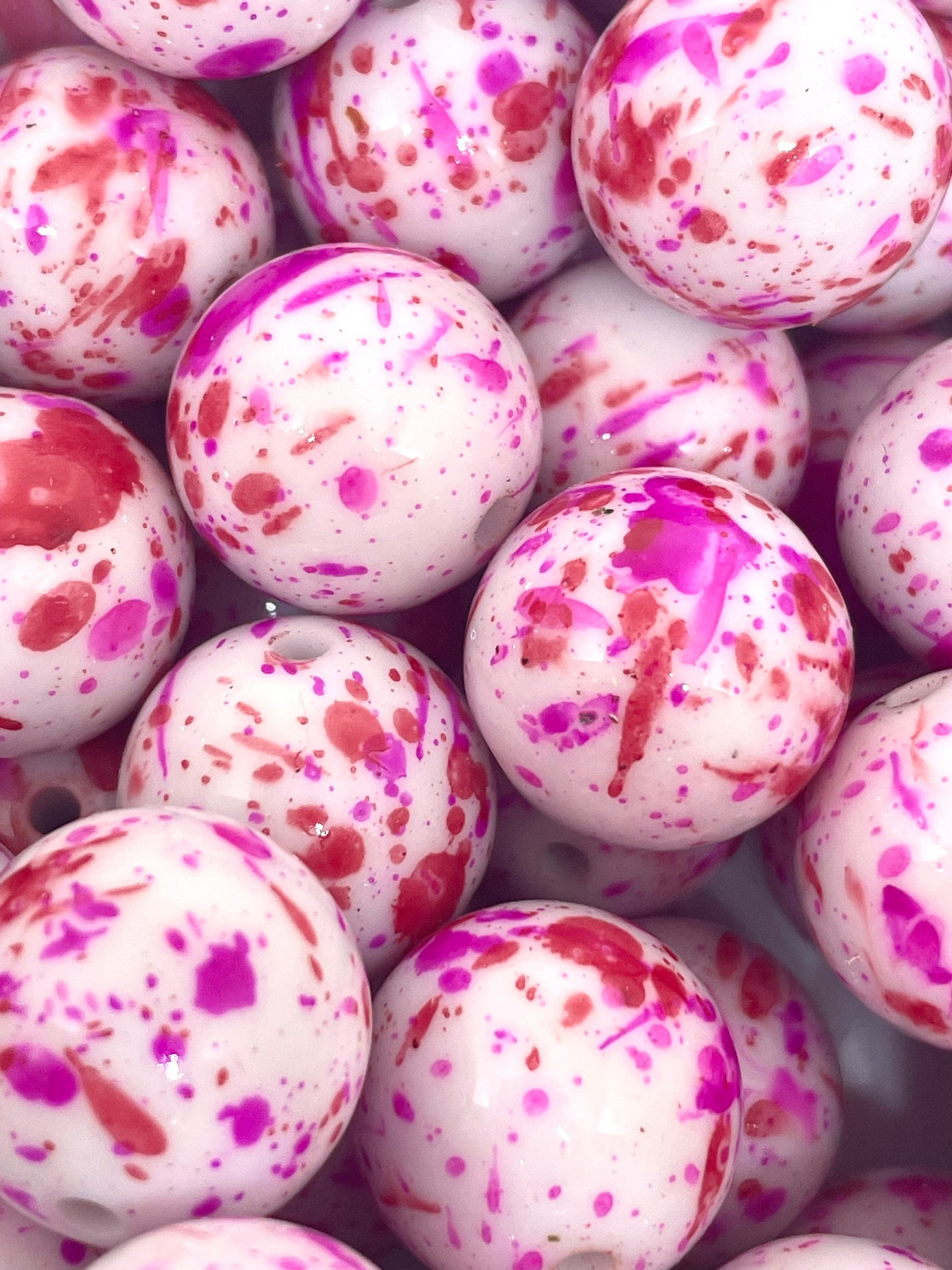 Chunky Valentines Day Beads, Vday Paint Splatter Beads for Jewelry, Chunky Beads, Chunky Jewelry, Bubblegum Beads, Unicorn Beads