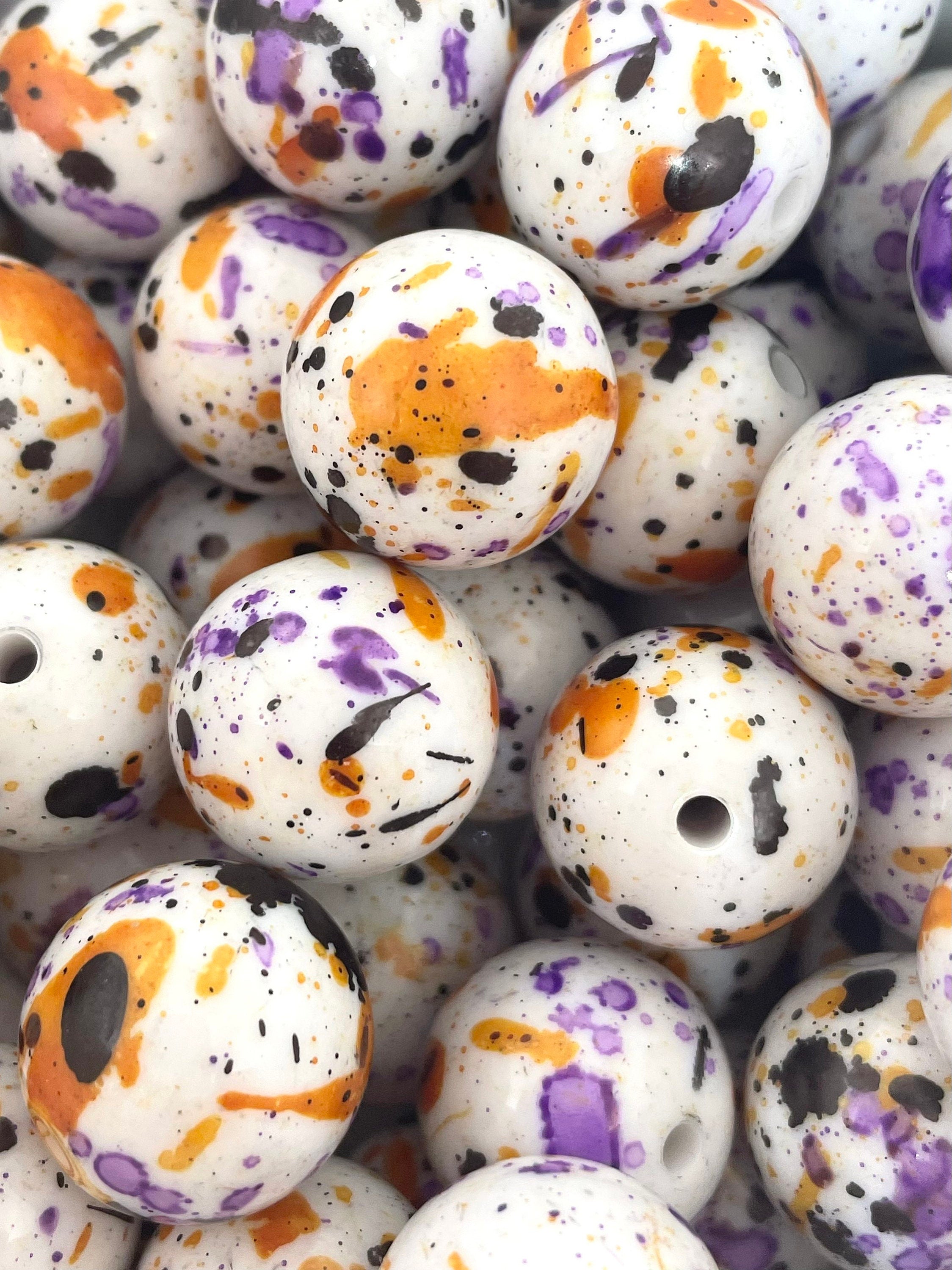 Chunky Halloween Beads, Chunky Beads, 20mm Beads for Jewelry Making, Chunky Necklace, Halloween Jewelry, Speckled Beads, Paint Splatter Bead